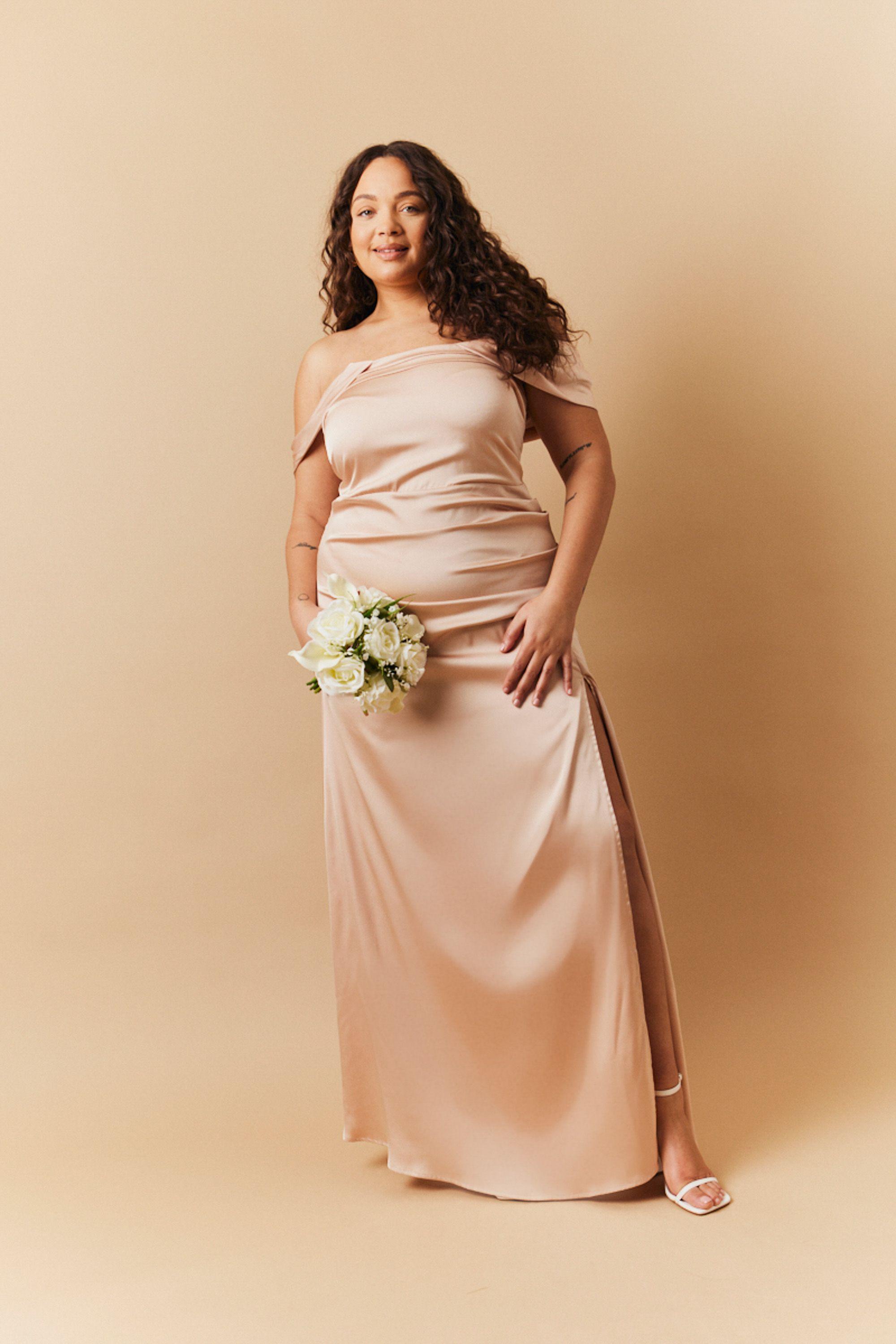 Satin Bardot Ruched Maxi Dress by IN THE STYLE