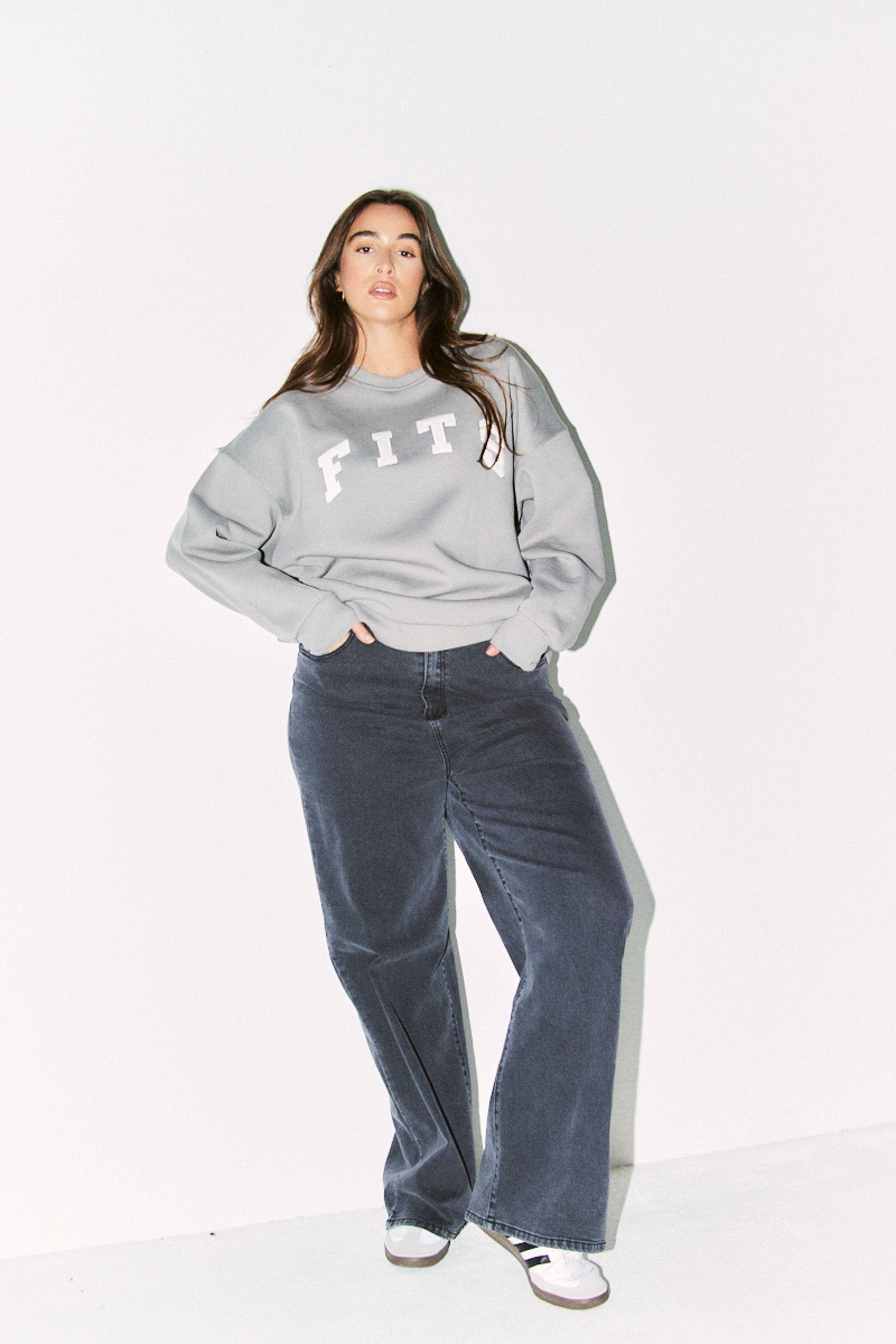 Slate Fits Embroidered Crew Neck Sweatshirt by IN THE STYLE