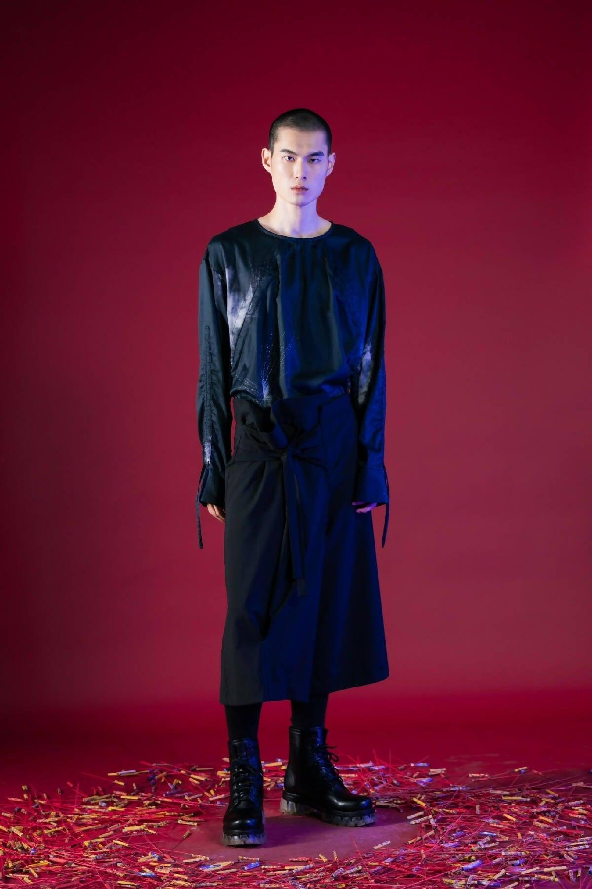 Asymmetry Tie-Up Hakama Style Pants by INF