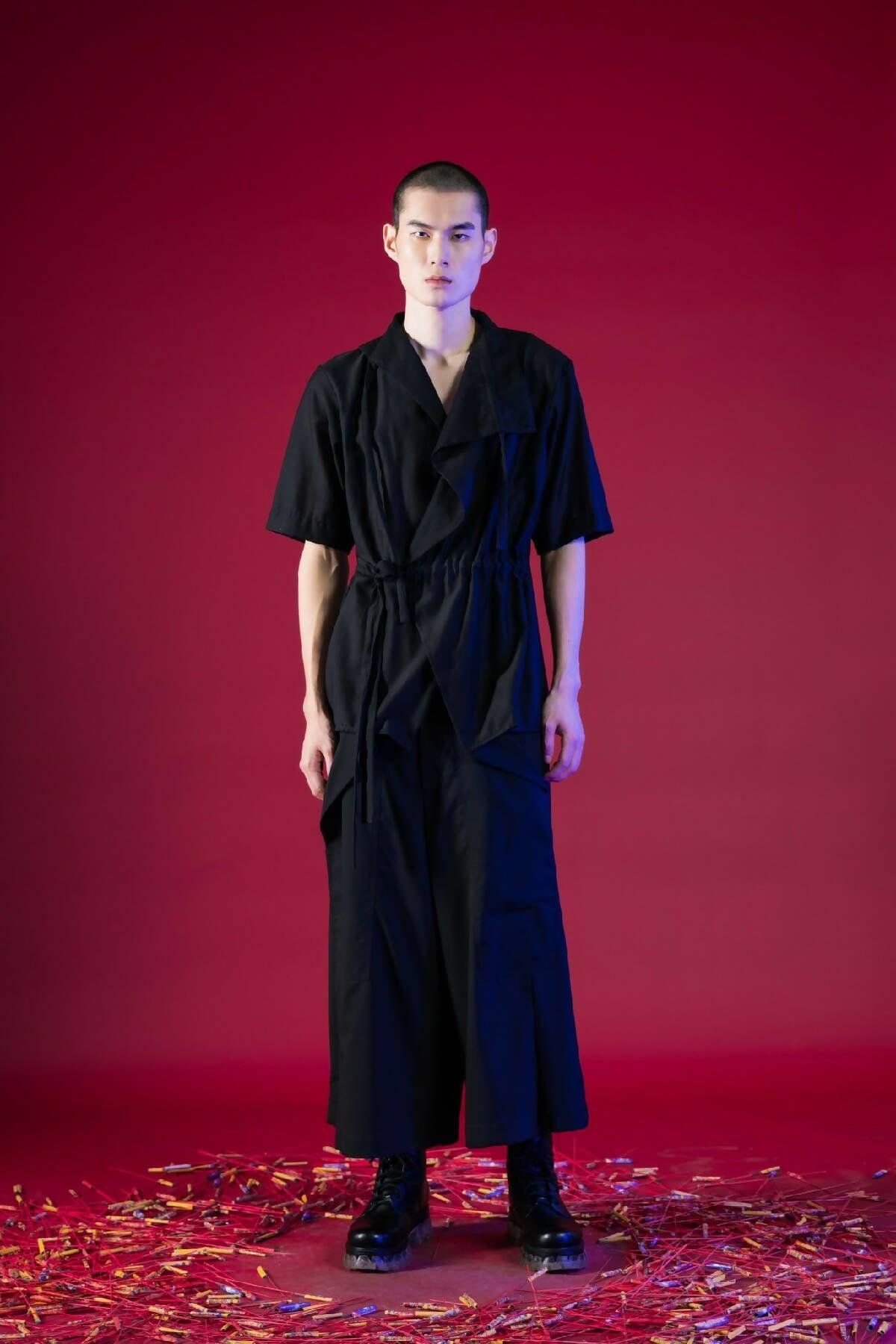 Kimono Style Deconstructed Shirt With Short Sleeves by INF