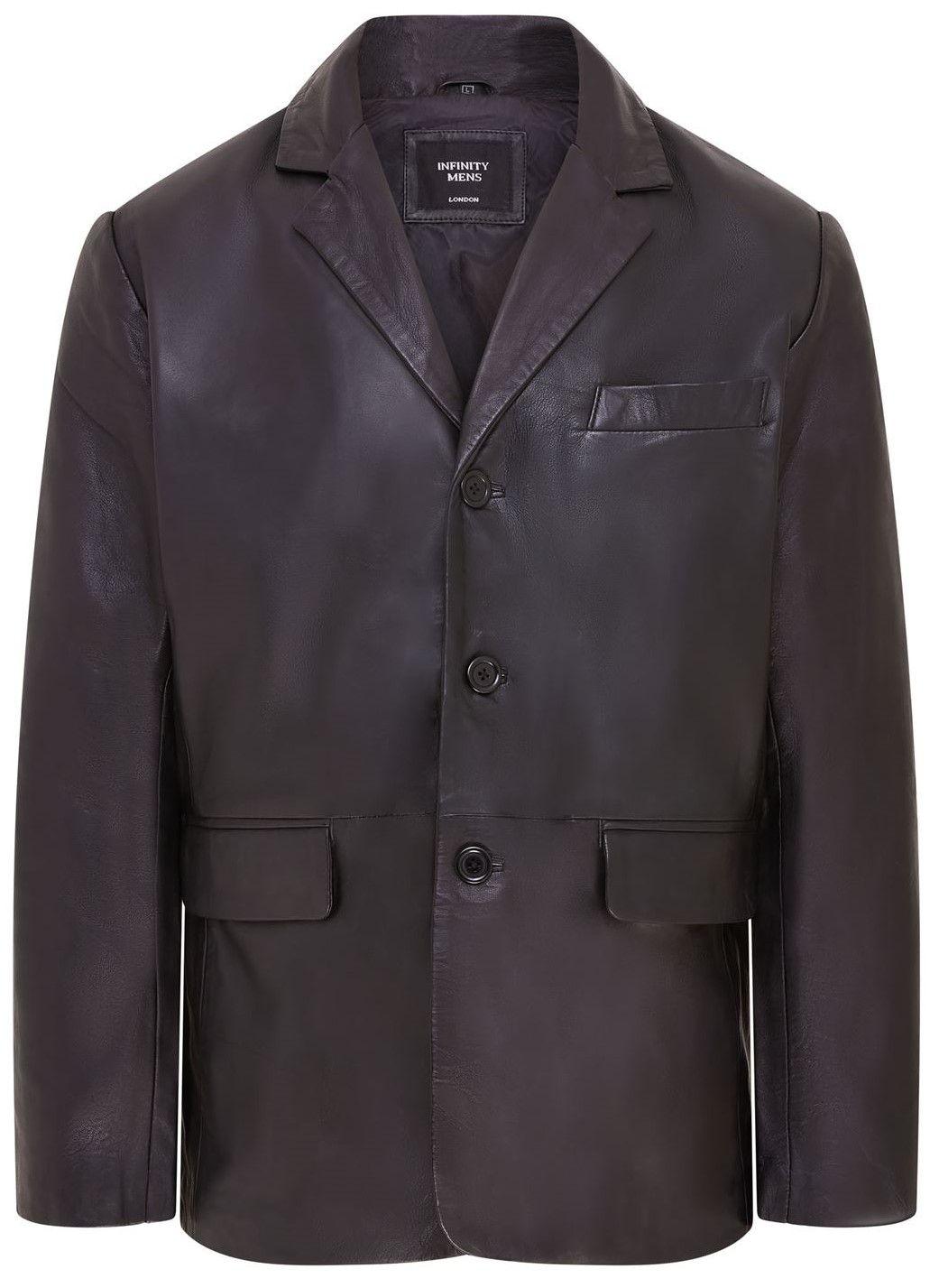 3 Button Italian Leather Blazer Jacket - Fauske by INFINITY LEATHER 3 Button Italian Leather Blazer Jacket - Fauske by INFINITY LEATHER