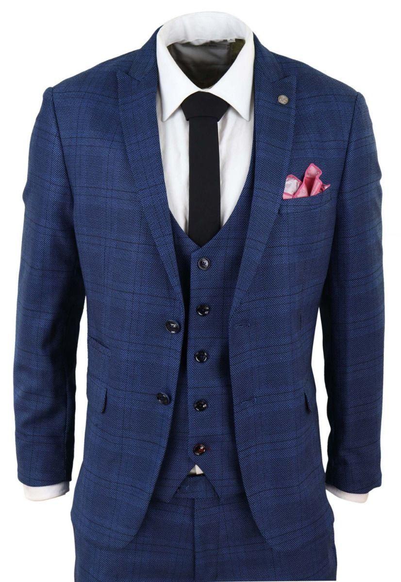 3 Piece Birdseye Check Classic Suit by INFINITY LEATHER