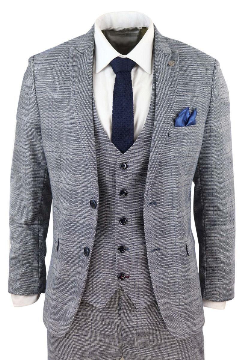 3 Piece Birdseye Check Classic Suit by INFINITY LEATHER