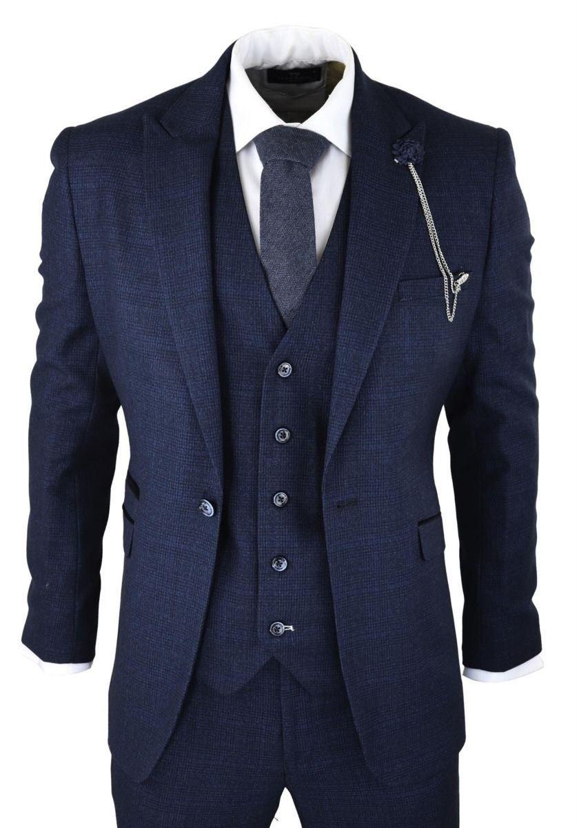 3 Piece Check Tweed Retro Classic Suit by INFINITY LEATHER