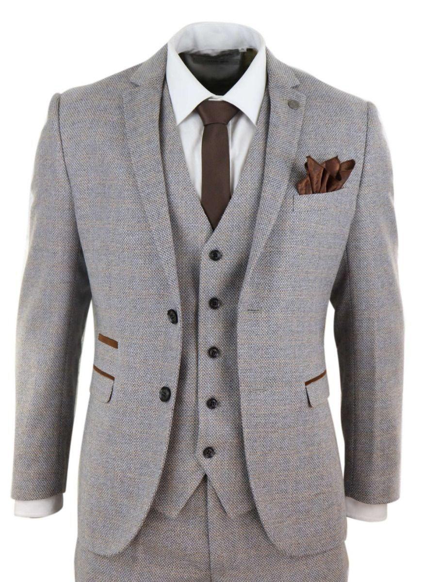 3 Piece Cream Tweed Check Vintage Retro Suit by INFINITY LEATHER