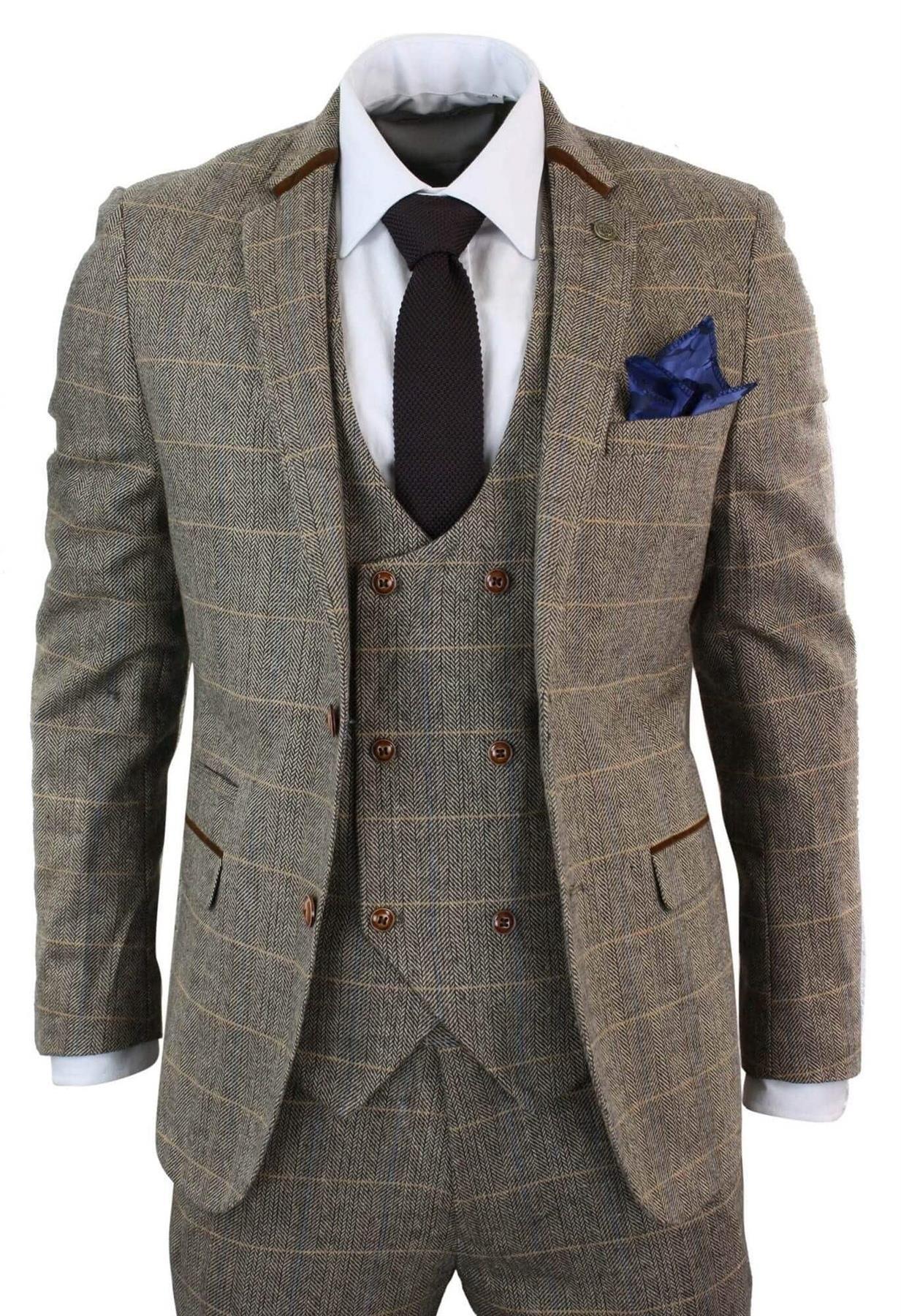 3 Piece Herringbone Tweed Check Suit by INFINITY LEATHER