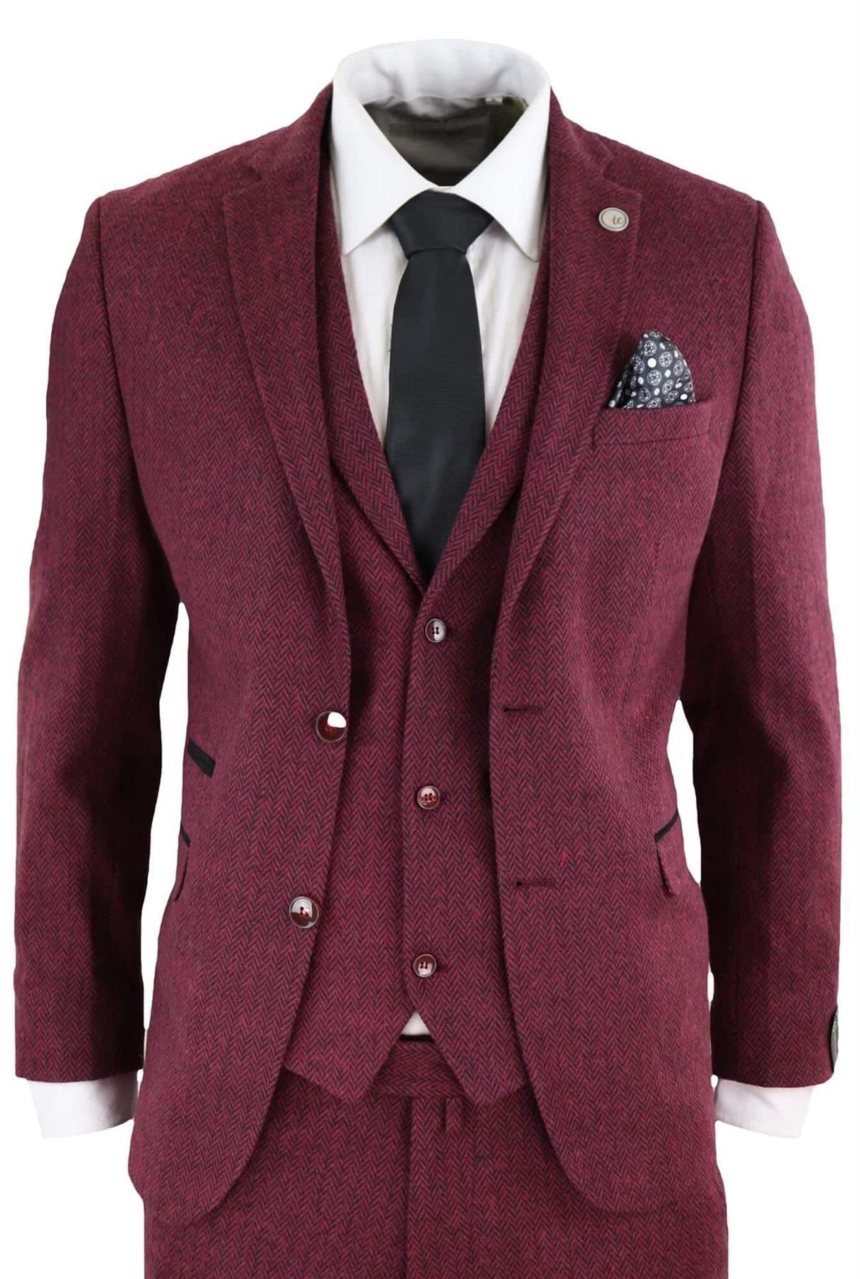 3 Piece Herringbone Wool Tweed Retro Suit by INFINITY LEATHER