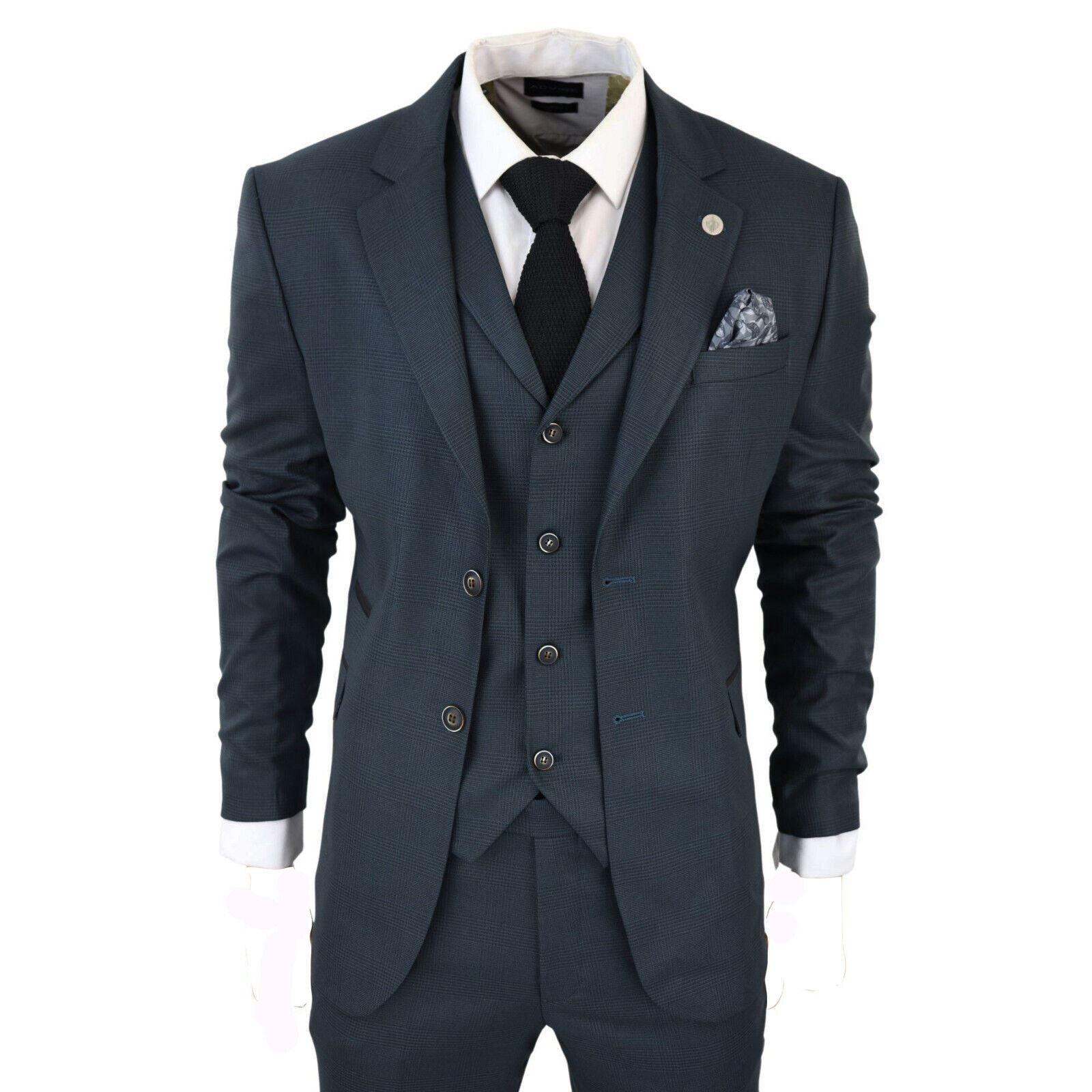 3 Piece Prince Of Wales Check Suit by INFINITY LEATHER