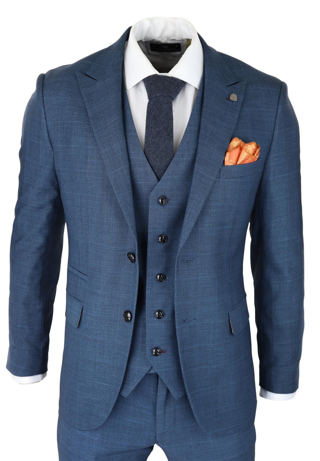 3 Piece Suit Prince Of Wales Check Classic Light Tailored Fit Modern by INFINITY LEATHER