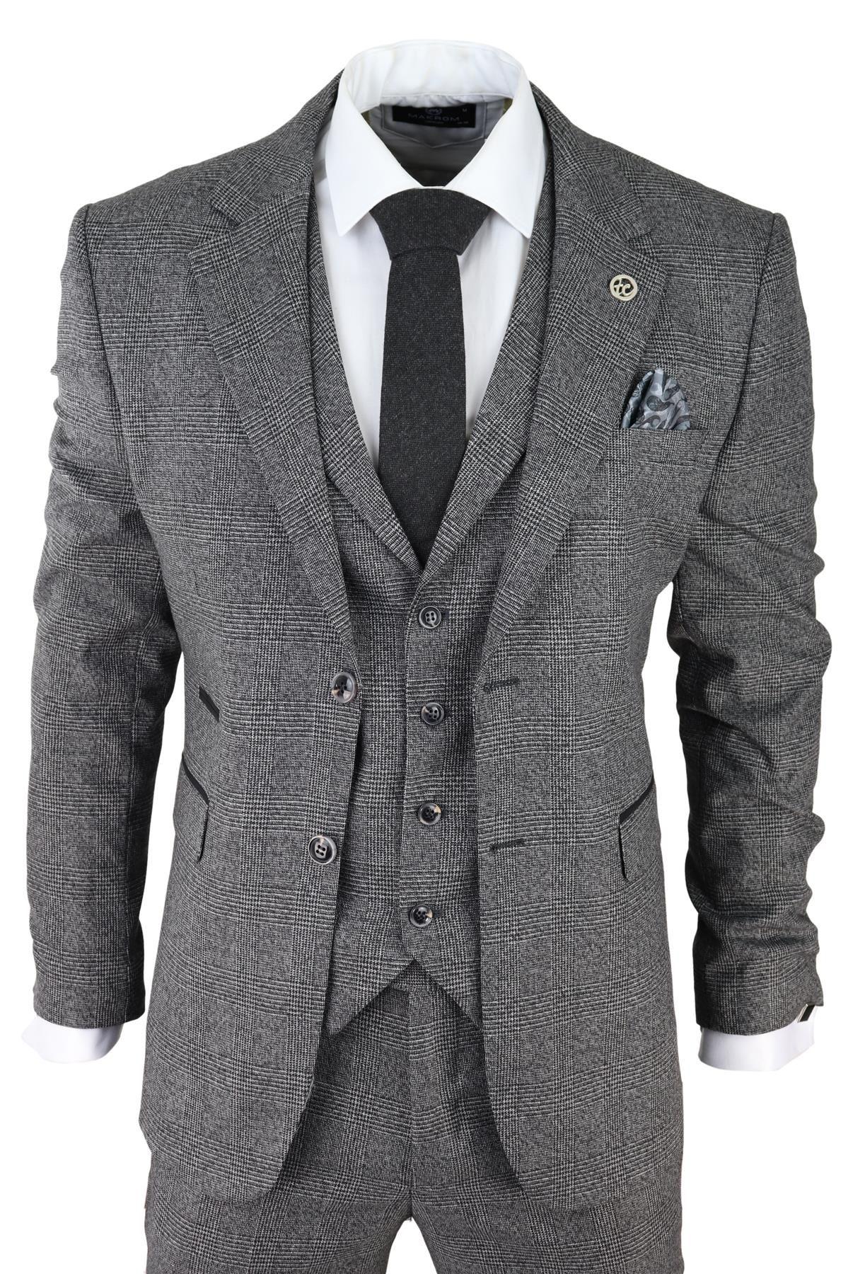 3 Piece Suit Prince of Wales Check Classic Tailored Fit Wedding Suit by INFINITY LEATHER