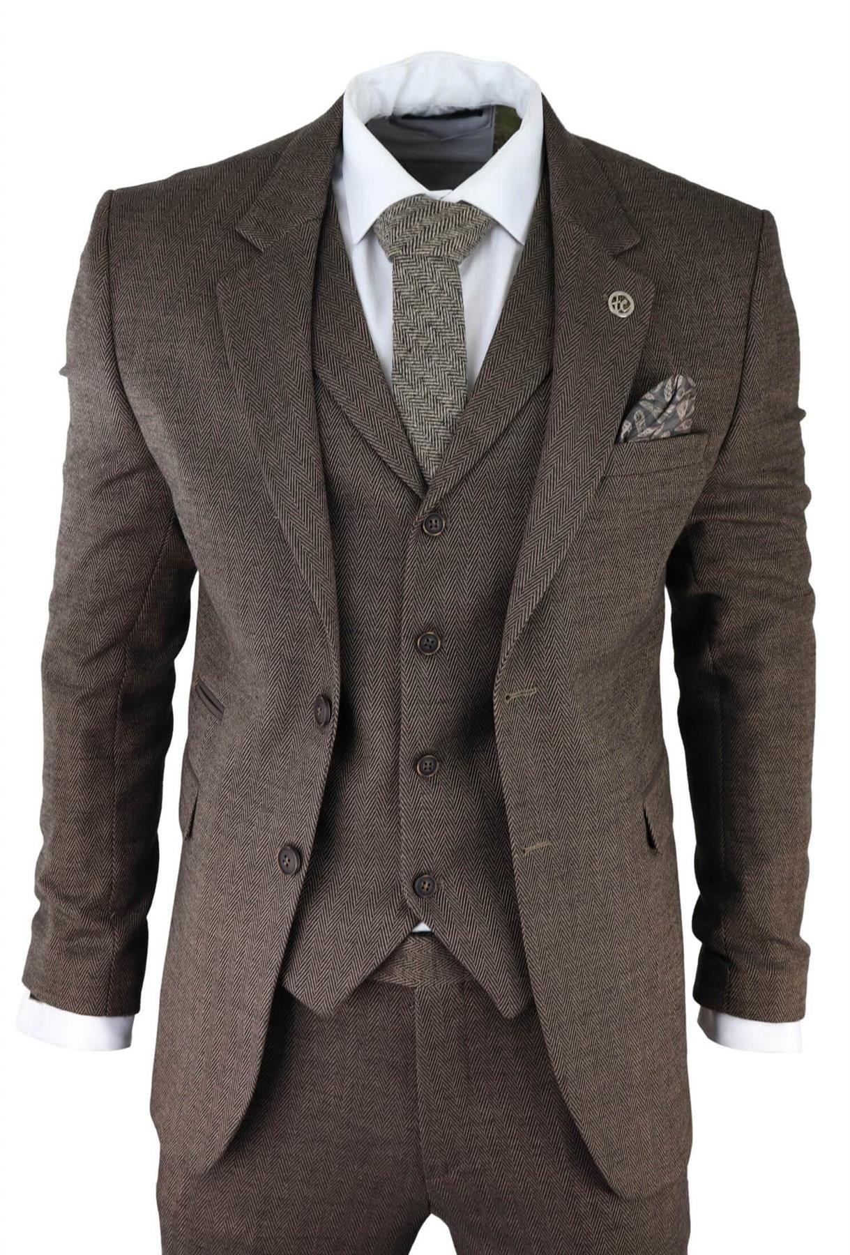 3 Piece Tweed Herringbone Suit Peaky Blinders Classic Tailored by INFINITY LEATHER