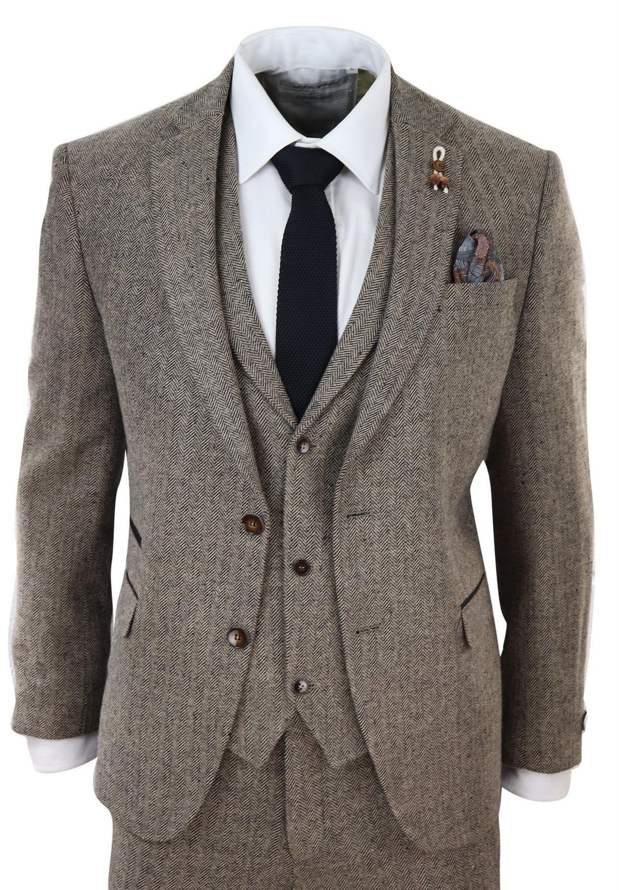 3 Piece Tweed Suit Vintage Harringbone 1920s Retro Peaky Blinders by INFINITY LEATHER