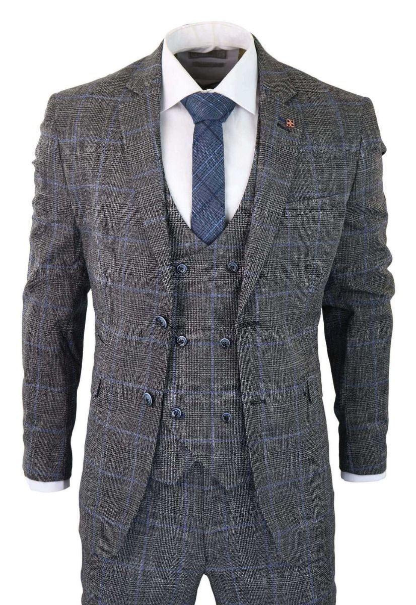 3 Piece With Check Tweed Vintage Classic Suit by INFINITY LEATHER