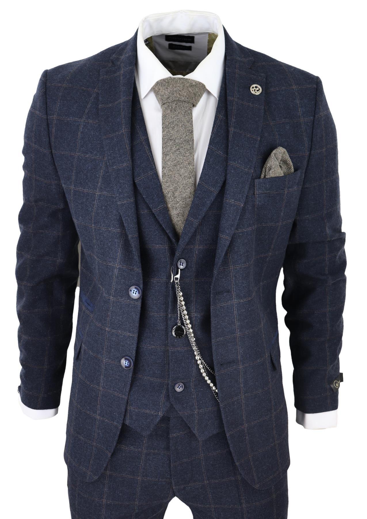 3 Piece Wool Suit Tweed Check Peaky Blinders 1920 Gatsby Formal by INFINITY LEATHER