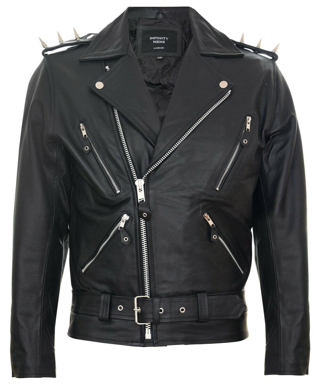 Brando Black ''Ghostrider'' Spiked Leather Biker Jacket by INFINITY LEATHER