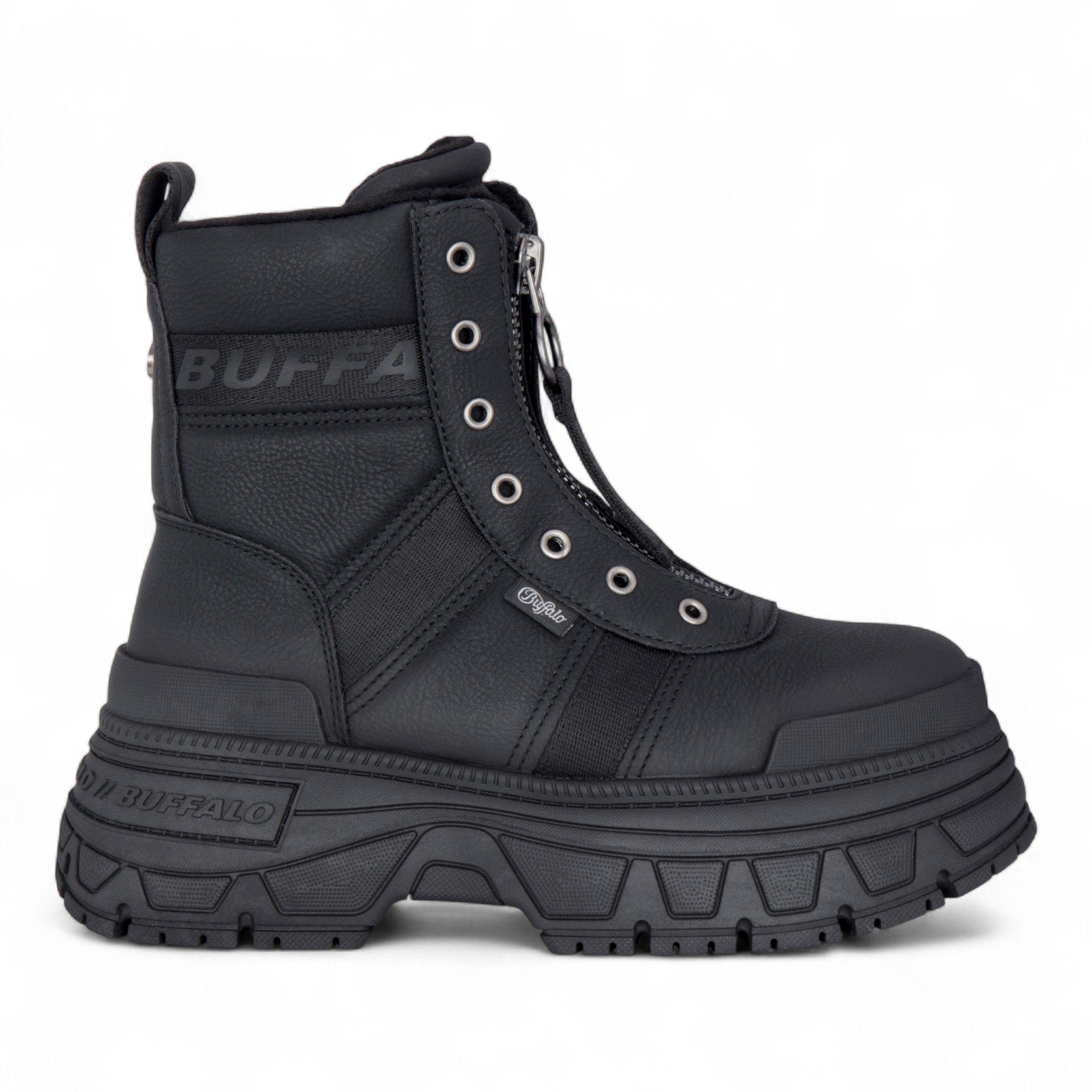 Buffalo Chunky Platform Front Zip High Ankle Combat Boots - Fusion by INFINITY LEATHER