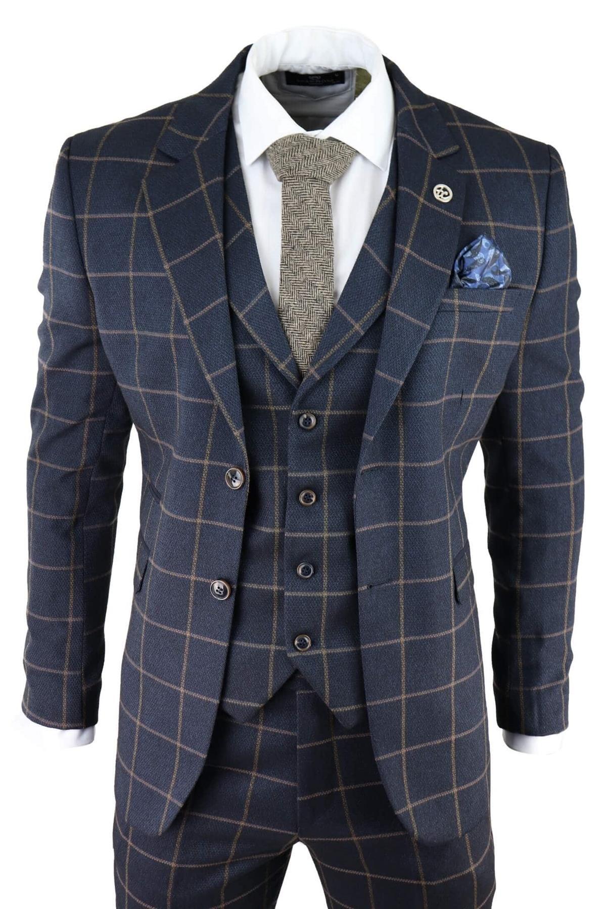 Check 3 Piece Tweed Suit Peaky Blinders 1920s Gatsby Tailored Fit by INFINITY LEATHER