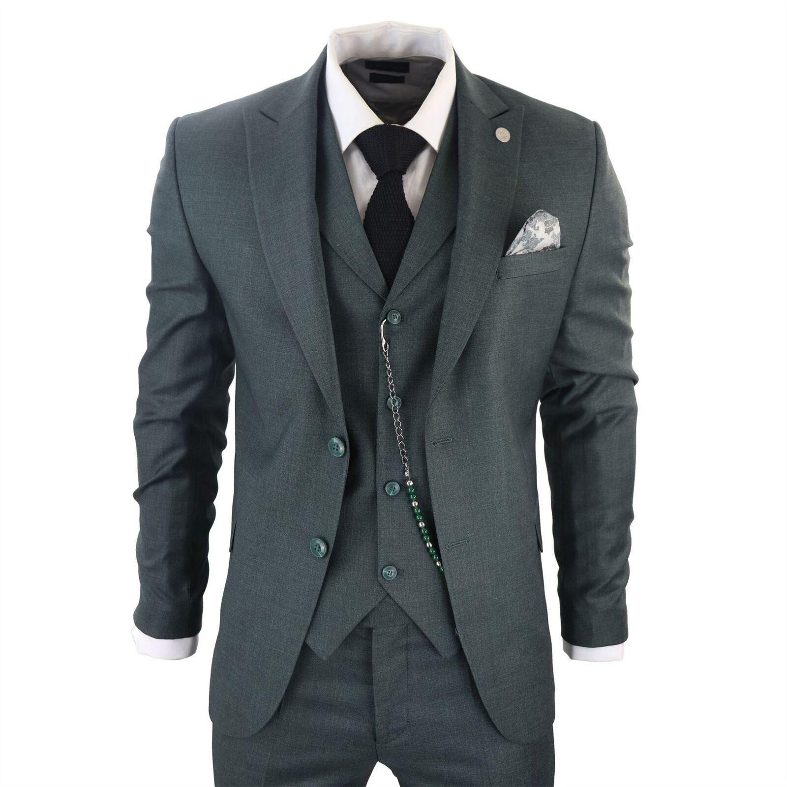 Classic 3-Piece Plain Green Suit by INFINITY LEATHER