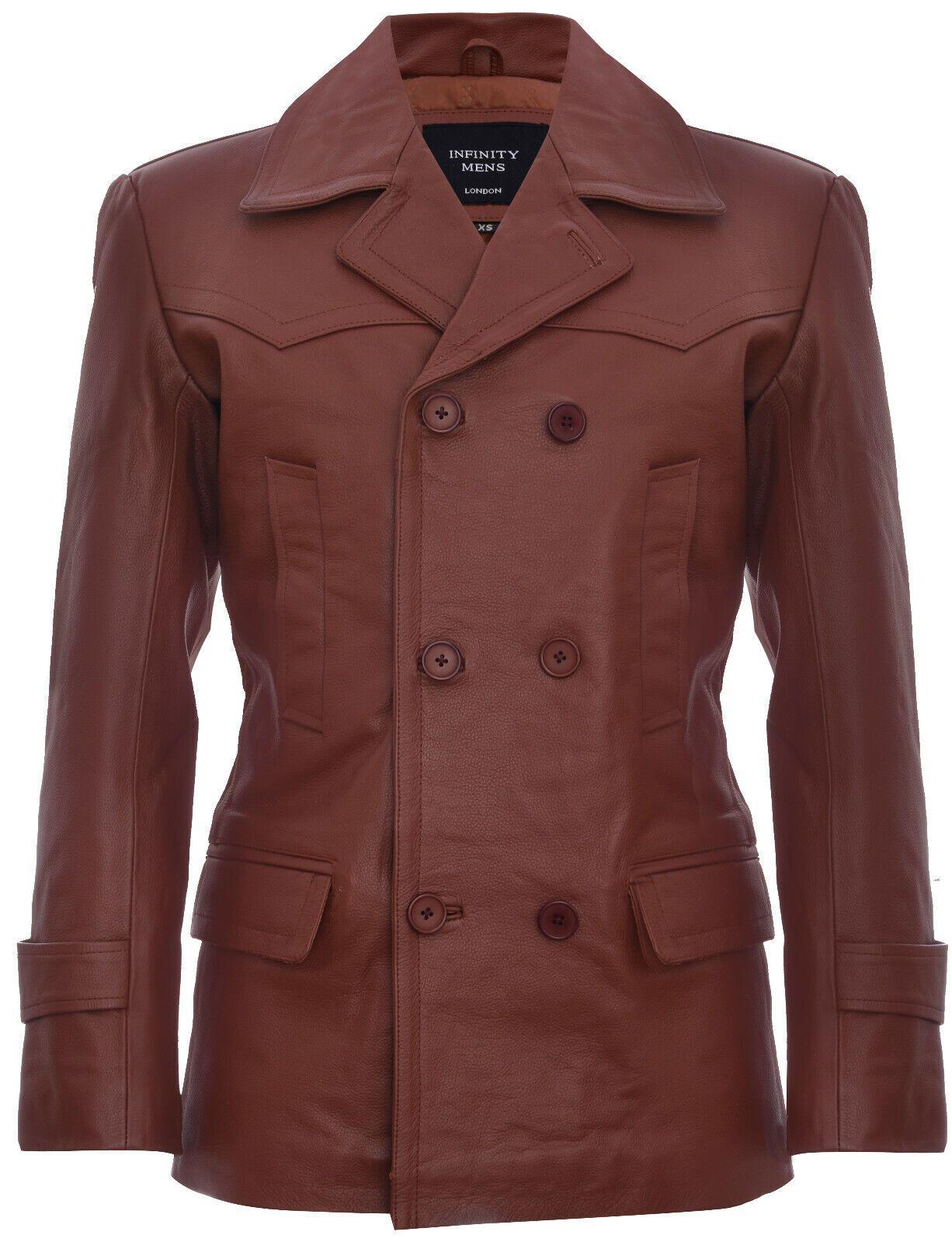 Cow Hide Dr Who Naval German Pea Coat Leather Jacket by INFINITY LEATHER