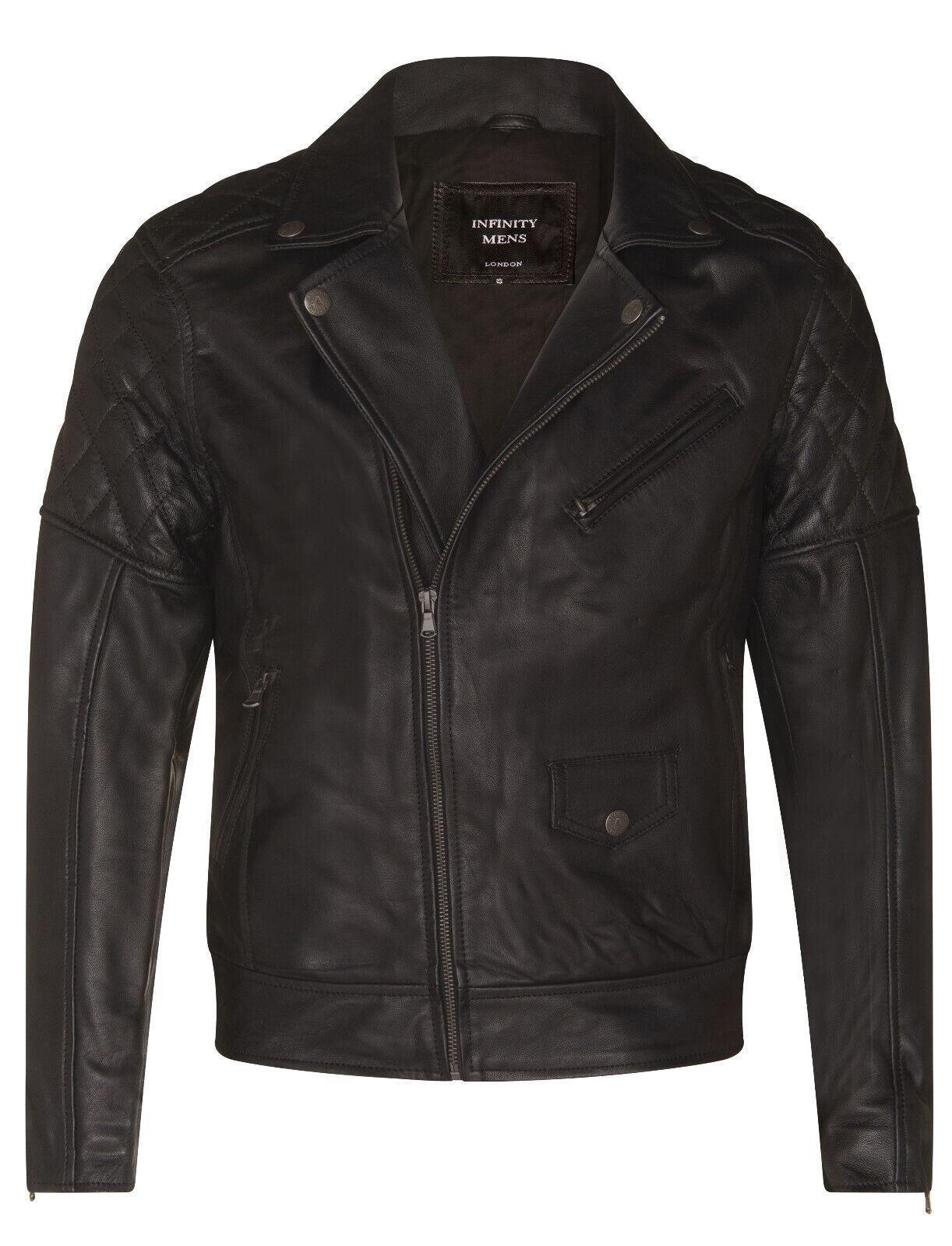 Cross Zip Leather Biker Jacket - Gibraltar by INFINITY LEATHER