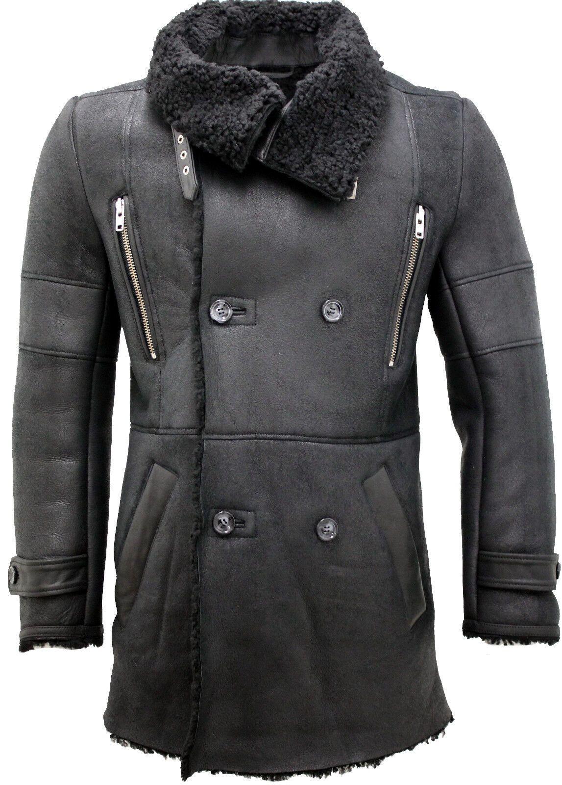 Double Breasted Sheepskin Reefer Coat-Candon by INFINITY LEATHER