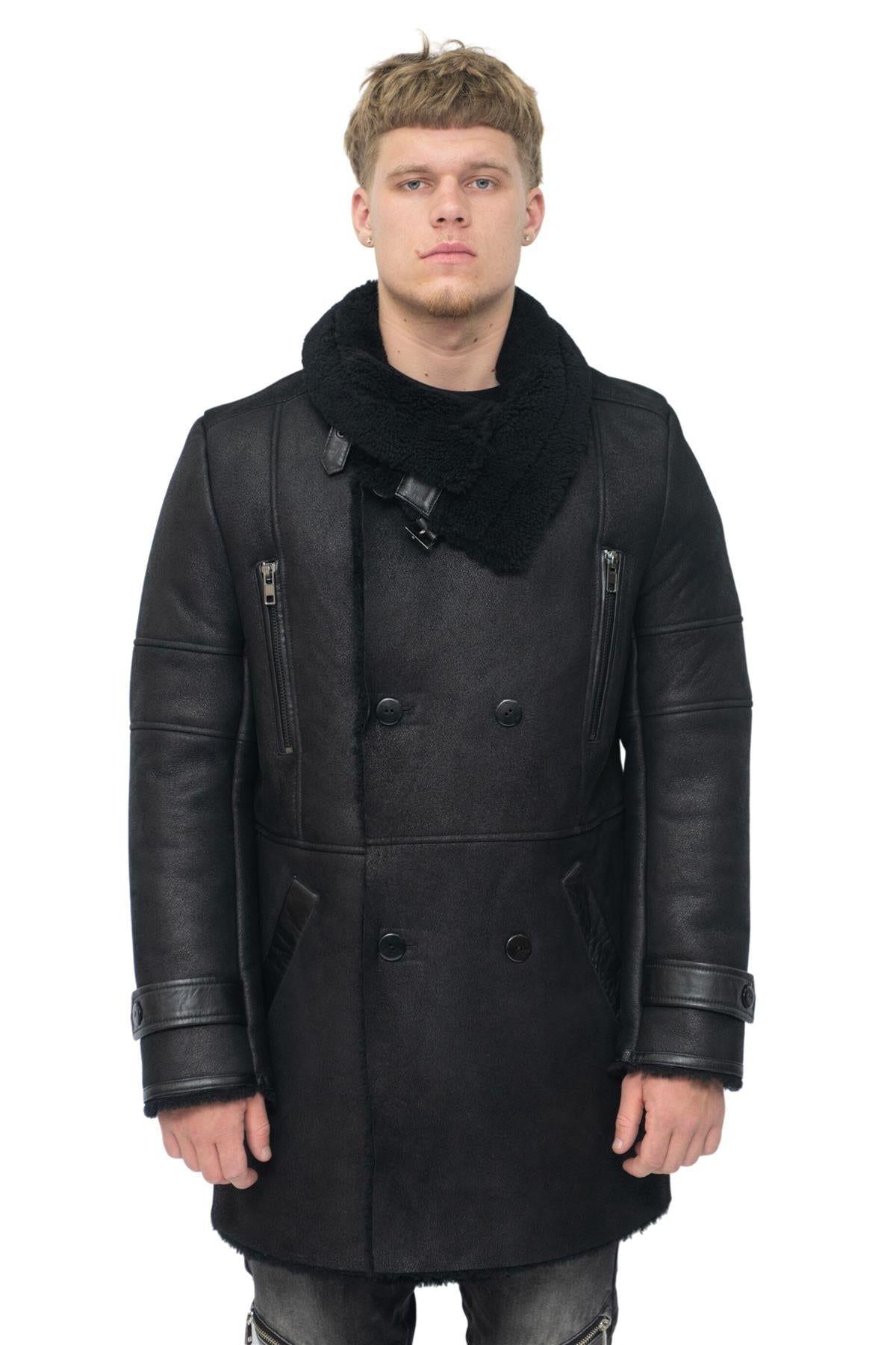 Double Breasted Sheepskin Reefer Coat-Ledbury by INFINITY LEATHER