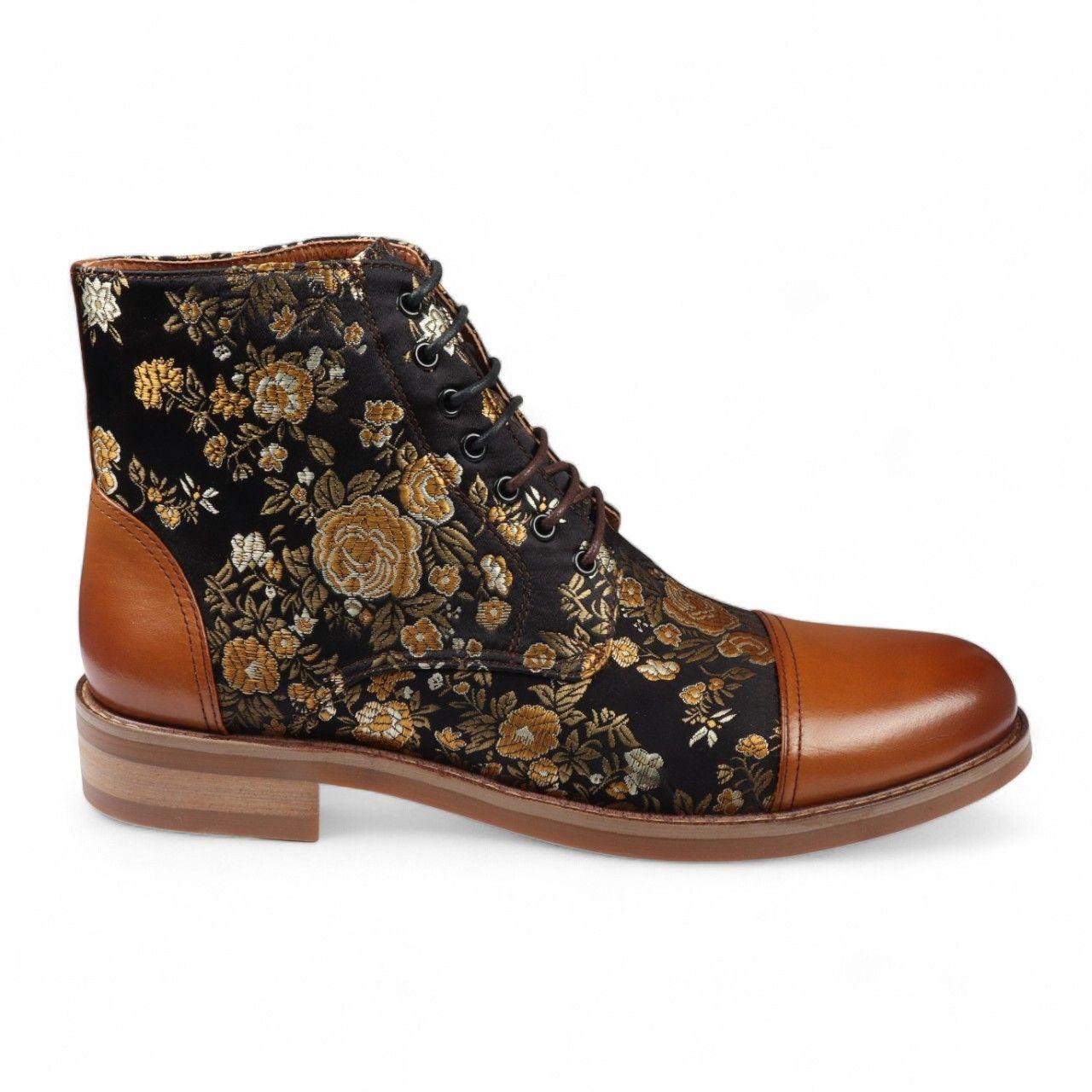 Floral Print Leather Oxford Ankle Boots - Adam by INFINITY LEATHER