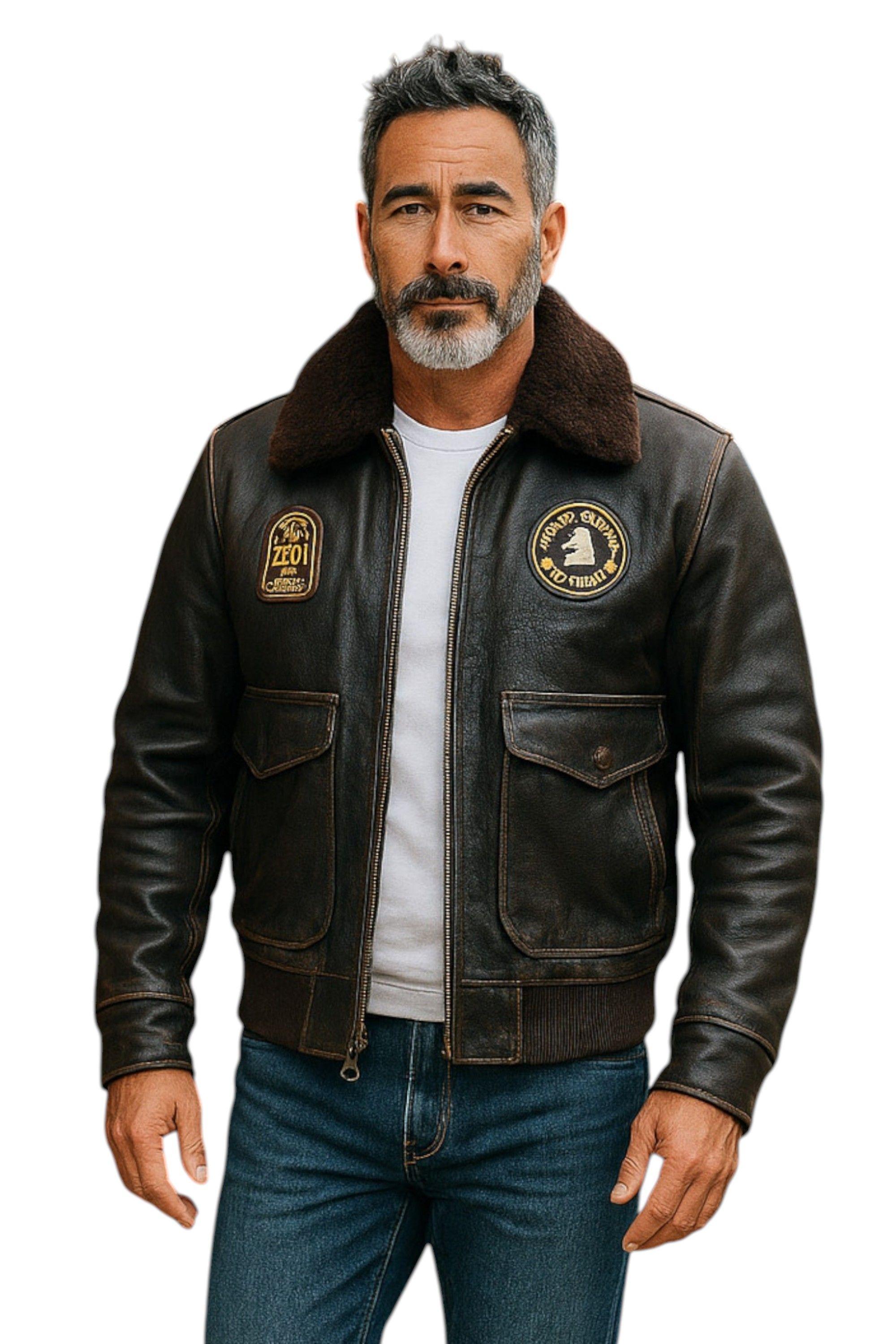 Flying Leather Bomber Sheepskin Collar G-1 Aviator Jacket - Roma by INFINITY LEATHER