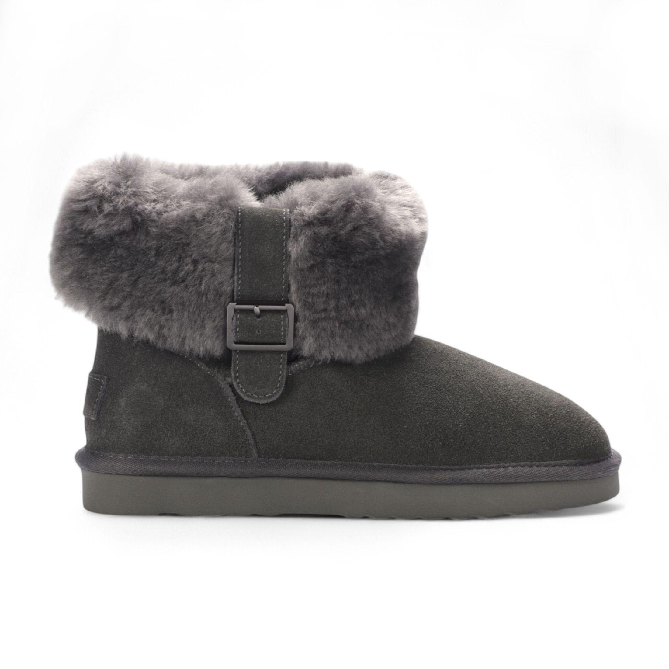 Genuine Sheepskin Suede Ankle Bootie Winter Boots - Granite by INFINITY LEATHER