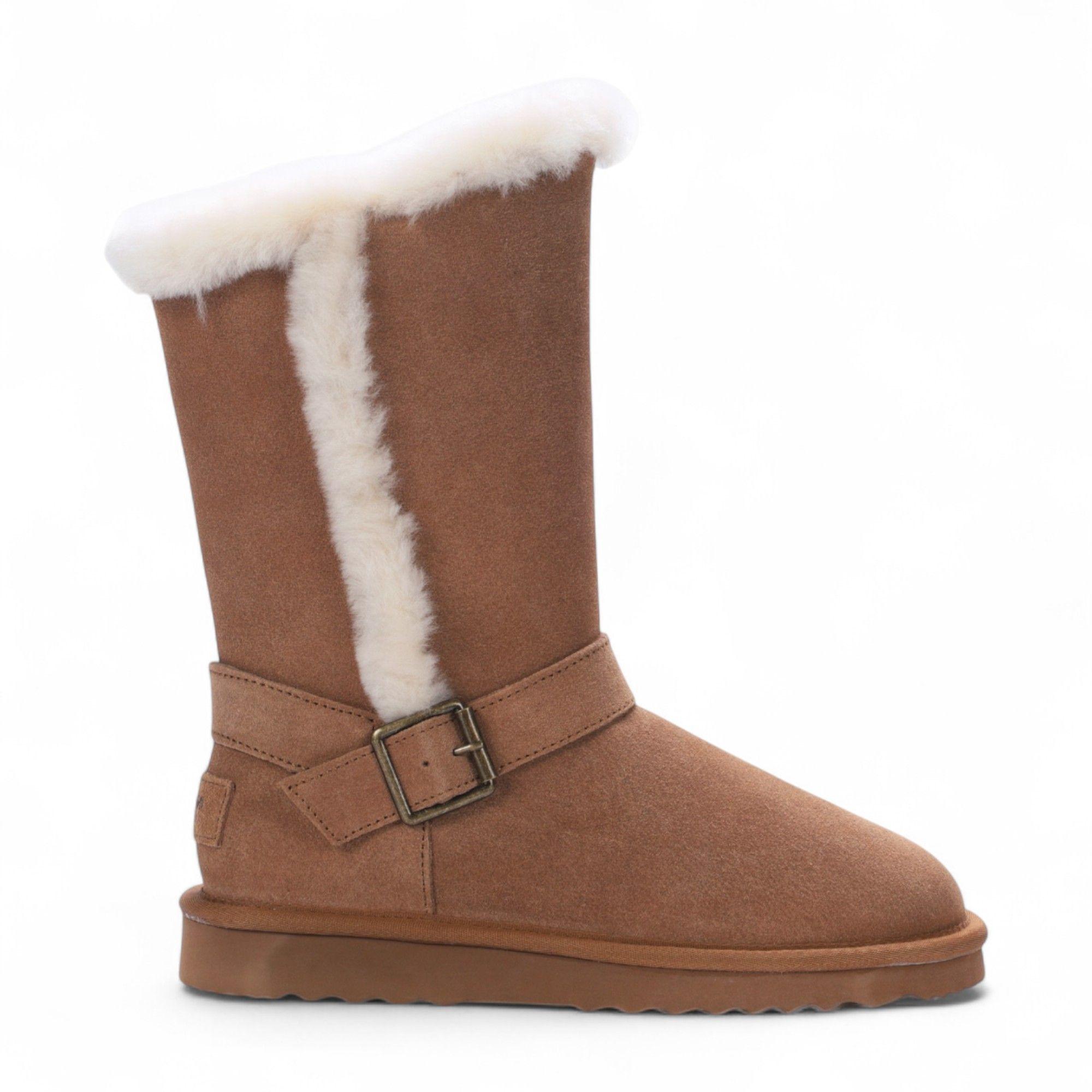 Genuine Sheepskin Suede Calf Winter Warm Boots - Redwood by INFINITY LEATHER