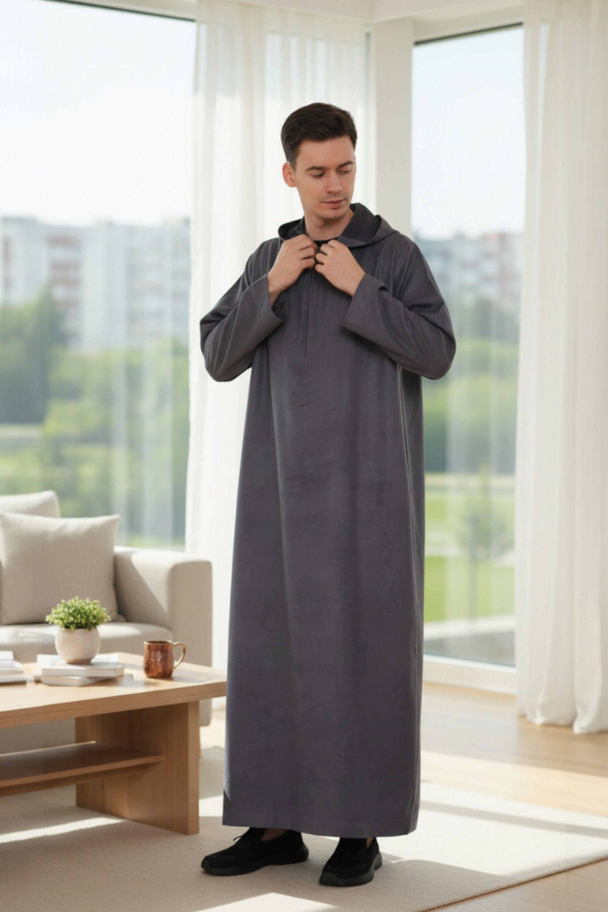 Hooded Eid Moroccan Jubba Robe Ramadan Eid Thobe LFS - HM12 by INFINITY LEATHER