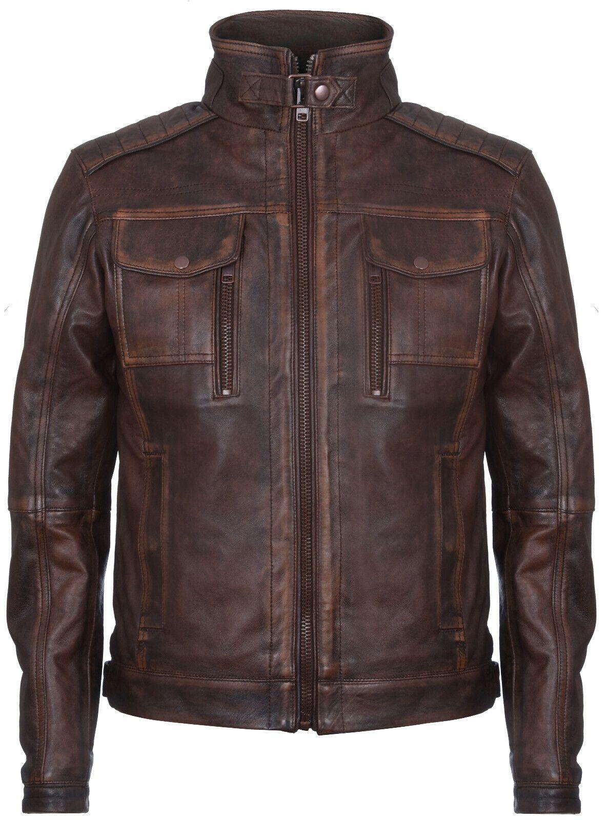 Leather Biker Distressed Motorcycle Jacket by INFINITY LEATHER
