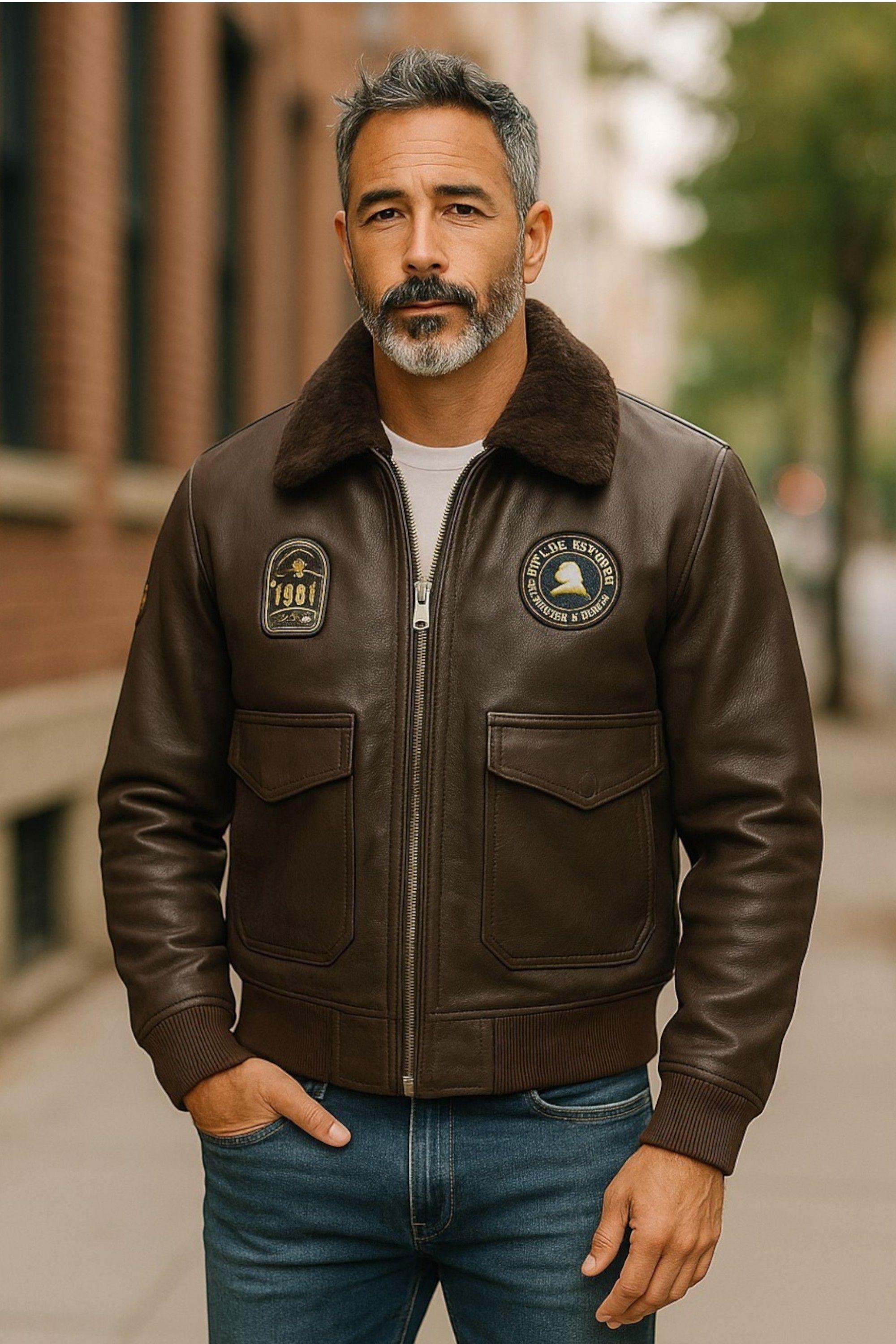 Leather Bomber Sheepskin Collar G-1 Aviator Jacket - Ararat by INFINITY LEATHER