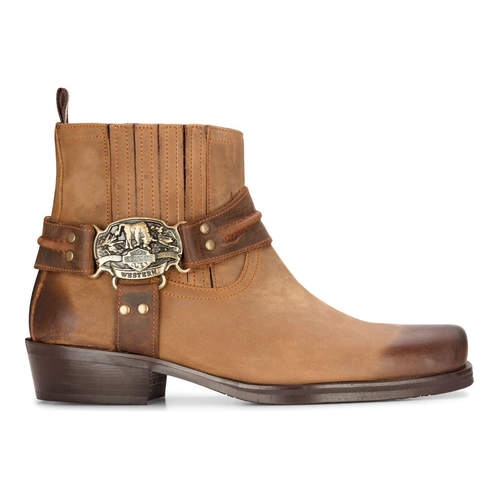 Leather Cowboy Ankle Boots Biker Western Square Toe Hunting Boot by INFINITY LEATHER