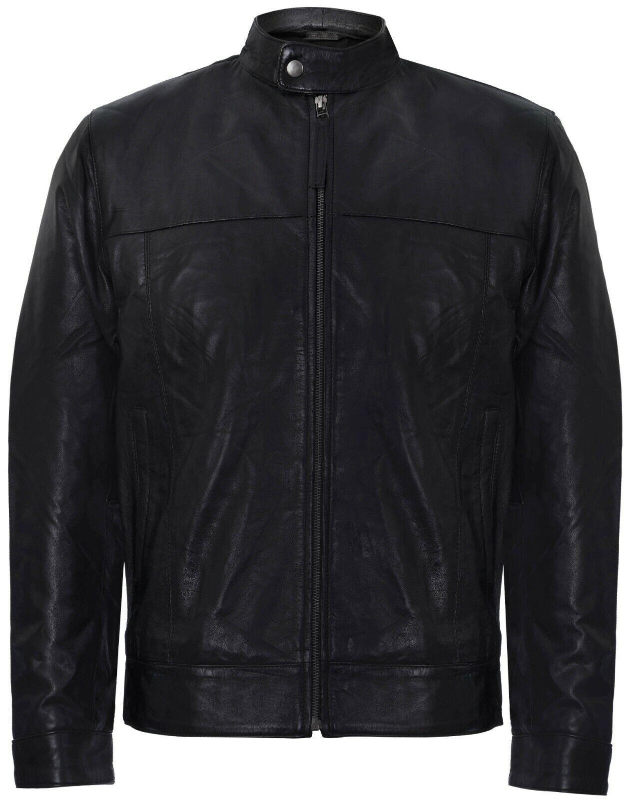 Leather Mandarin Collar Biker Jacket by INFINITY LEATHER
