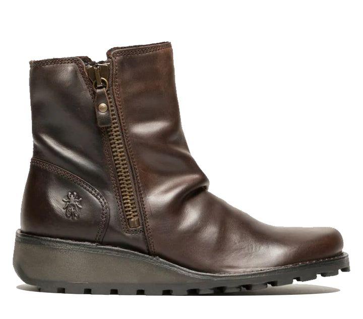 MON944 Leather Wedge Heel Ankle Zip Up Chelsea Boots by INFINITY LEATHER