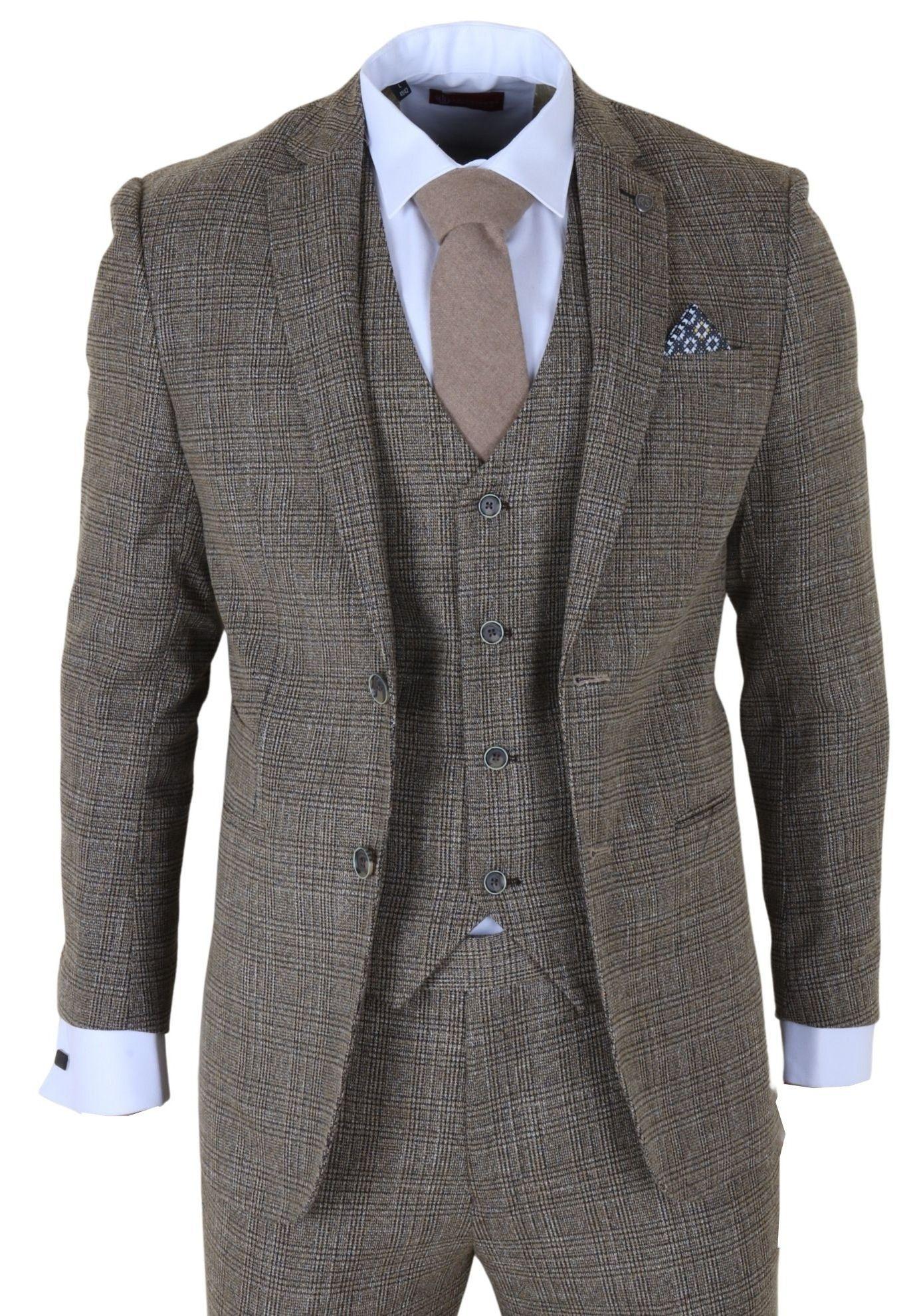 Men's 3-Piece Classic Check Suit Slim Fit Plaid Formal Party Suit by INFINITY LEATHER
