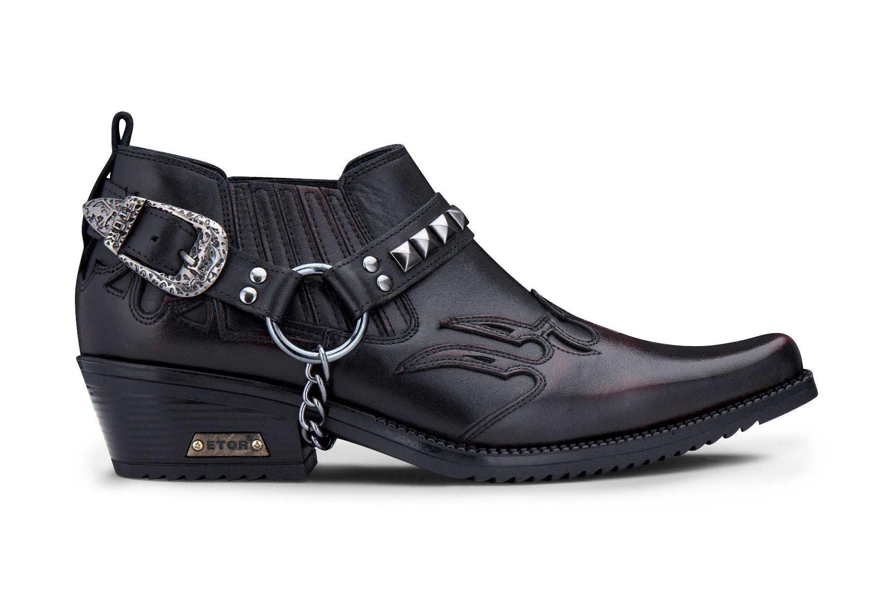 Men's Black Leather Winklepicker Studded Western Biker Shoes by INFINITY LEATHER