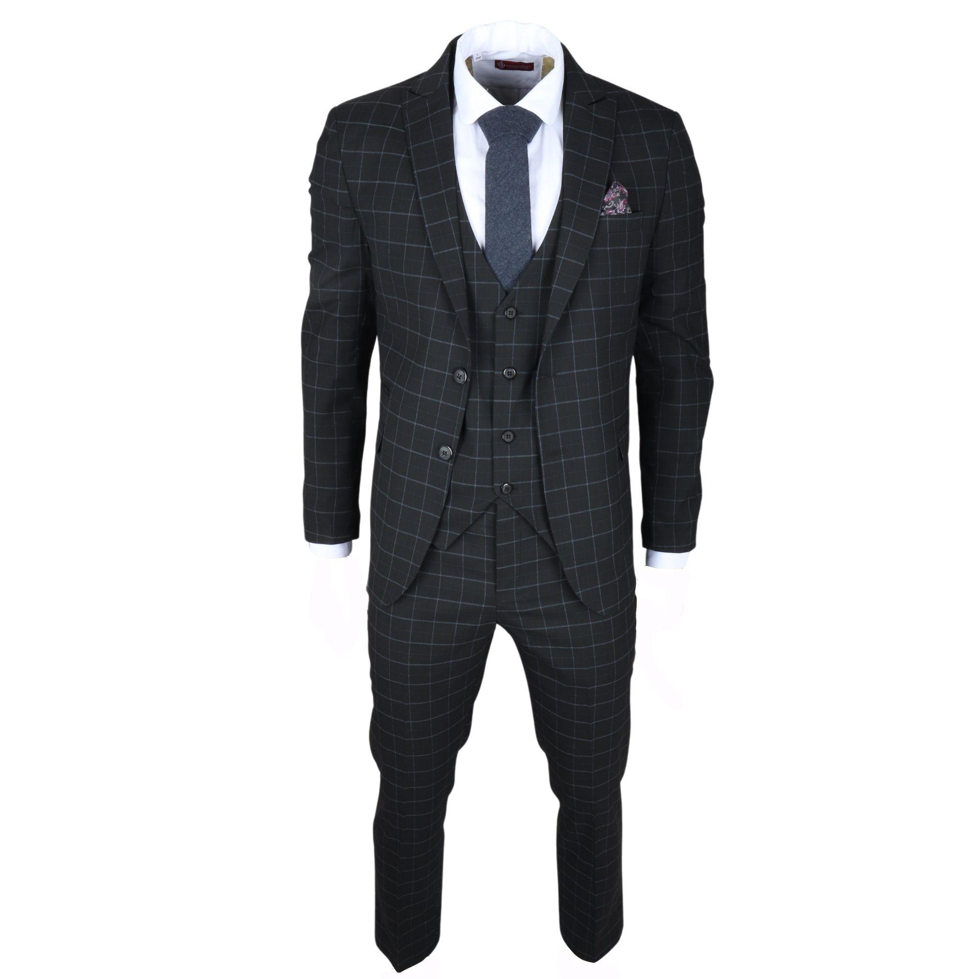 Men's Checked 3 Piece Suit Tailored Fit by INFINITY LEATHER
