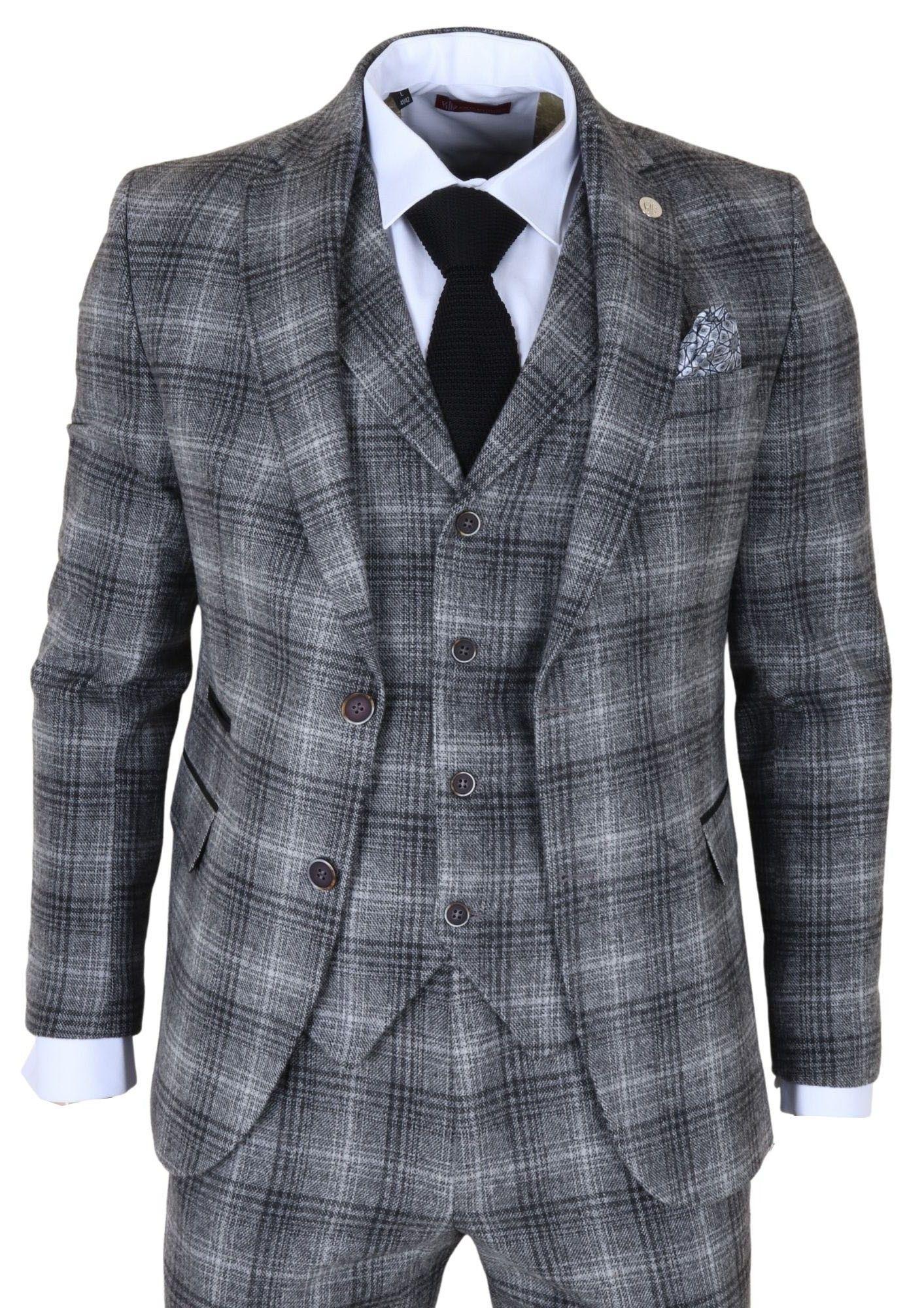 Men's Formal Tweed  3 Piece Check Vintage Gatsby Style Suit by INFINITY LEATHER