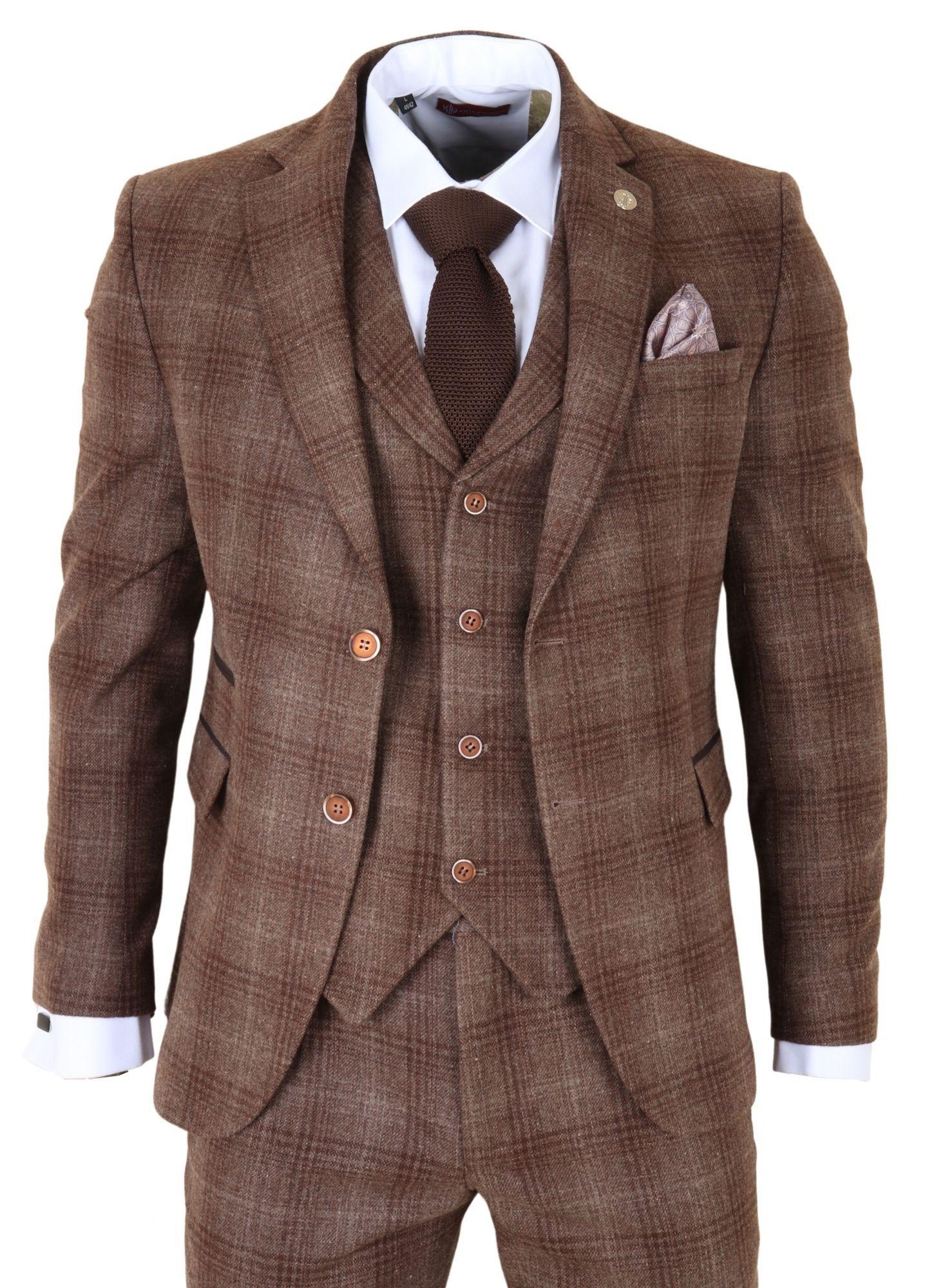 Men's Formal Tweed  3 Piece Check Vintage Gatsby Style Suit by INFINITY LEATHER