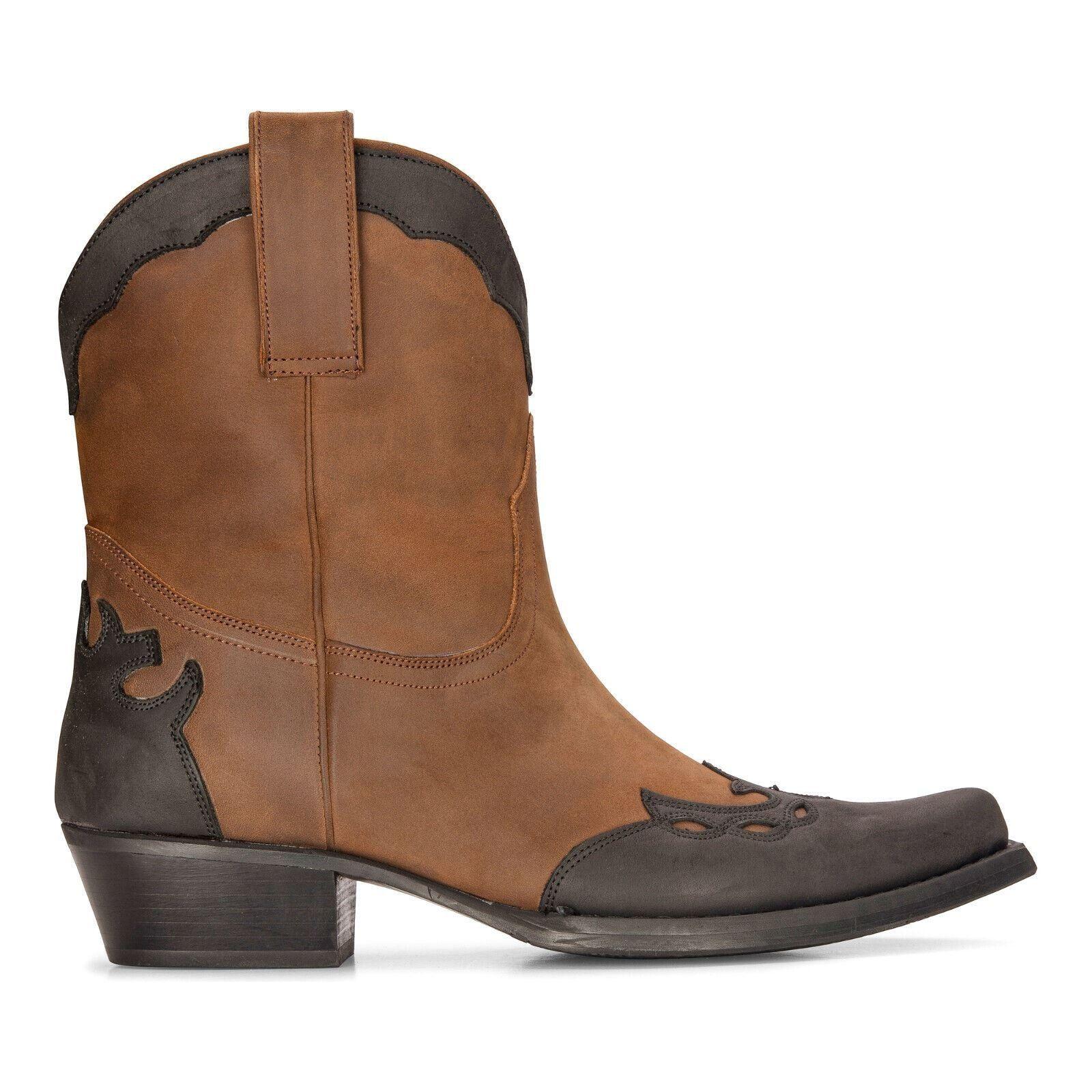 Men's Leather Western Boots Brown Cuban Cowboy Winklepickers Classic Pointed by INFINITY LEATHER Men's Leather Western Boots Brown Cuban Cowboy Winklepickers Classic Pointed by INFINITY LEATHER