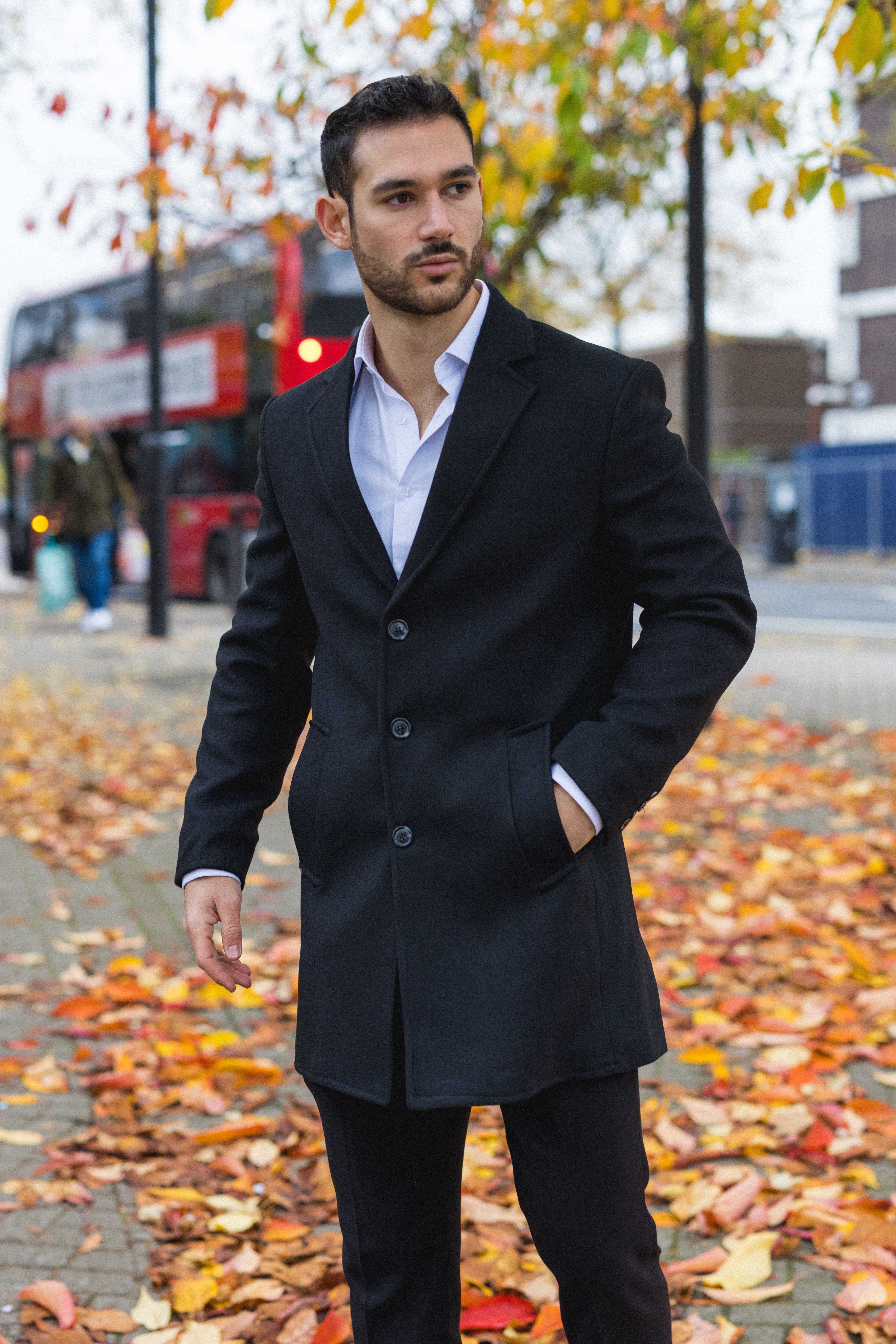 Men's Notched Lapel Collar Wool Blend Overcoat by INFINITY LEATHER