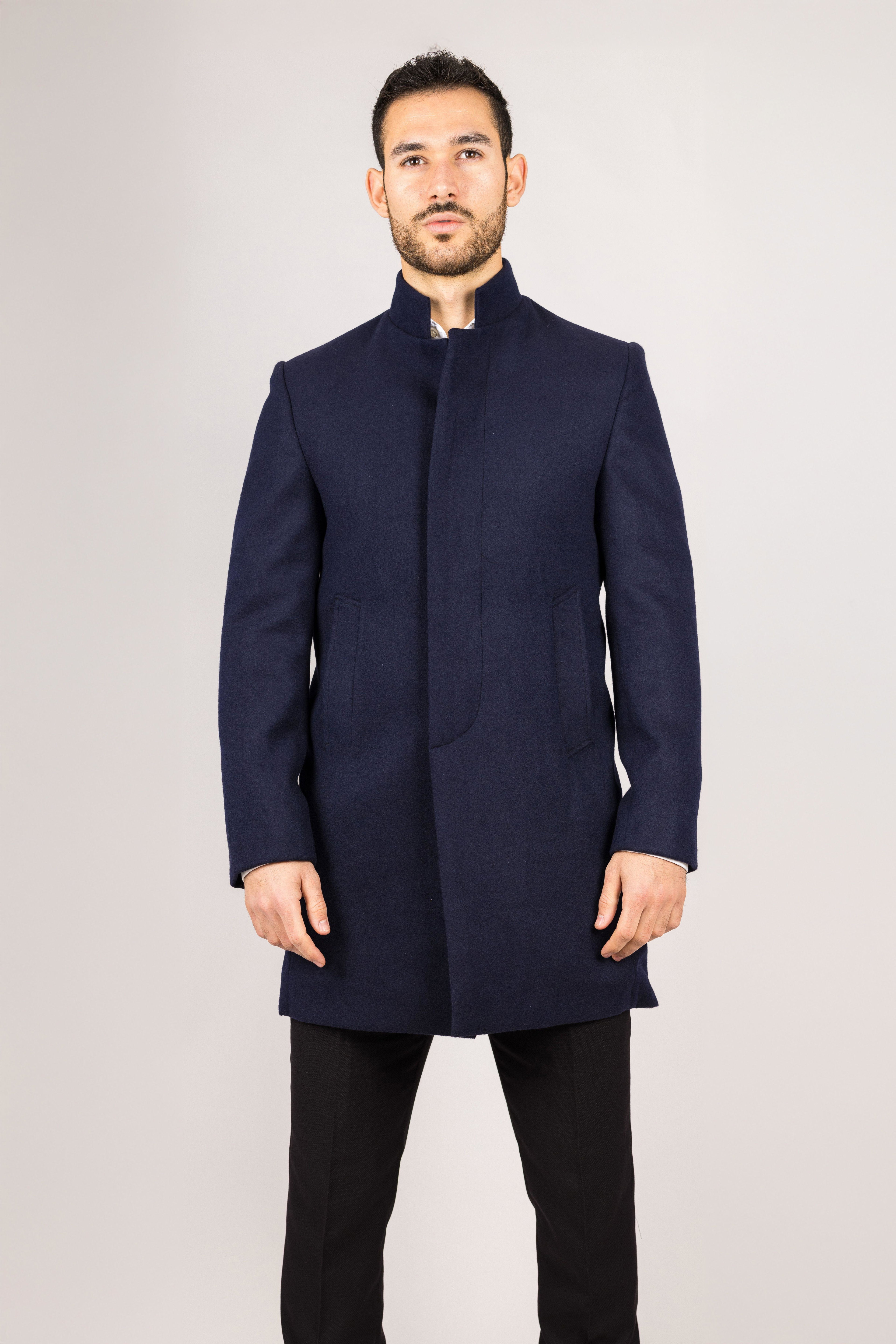 Men's Stand Collar Wool Blend Overcoat by INFINITY LEATHER