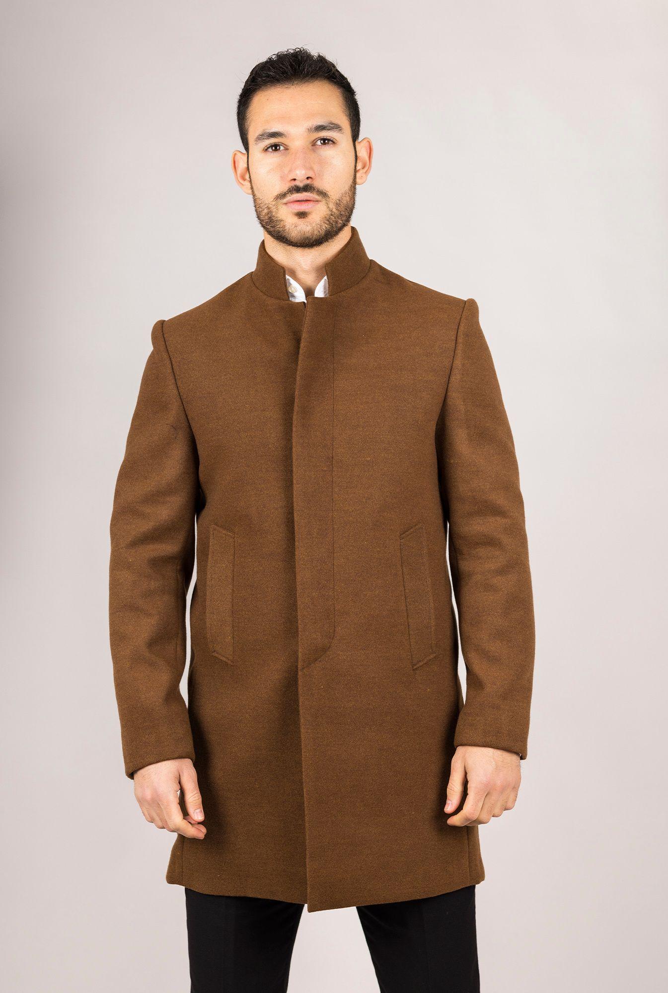Men's Stand Collar Wool Blend Overcoat by INFINITY LEATHER