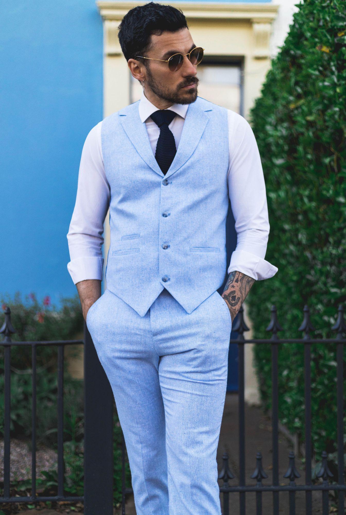 Men's Summer 2 Piece Suit Linen Formal Light Waistcoat Trousers by INFINITY LEATHER