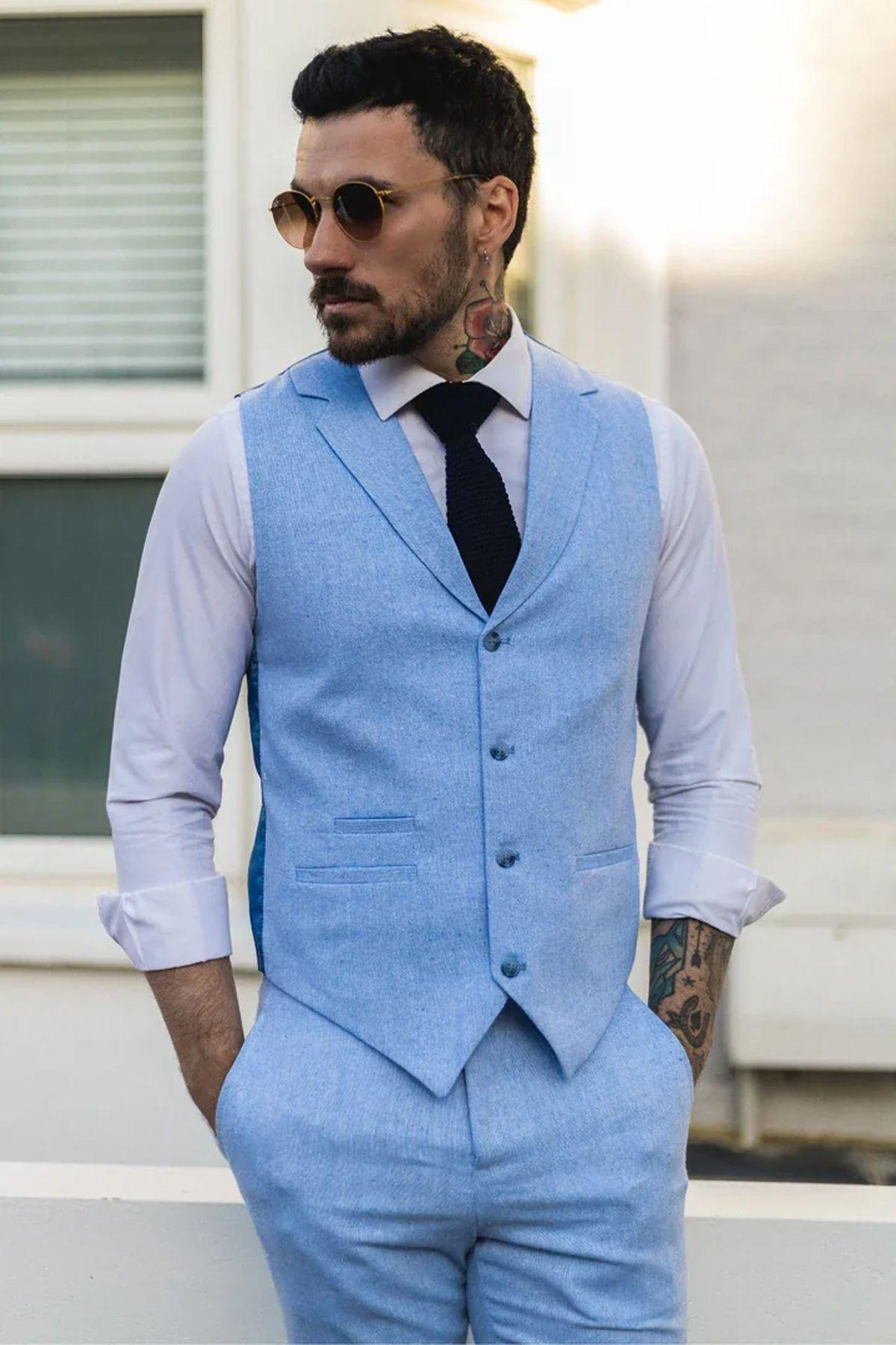 Men's Summer 2 Piece Suit Linen Formal Waistcoat Trousers by INFINITY LEATHER