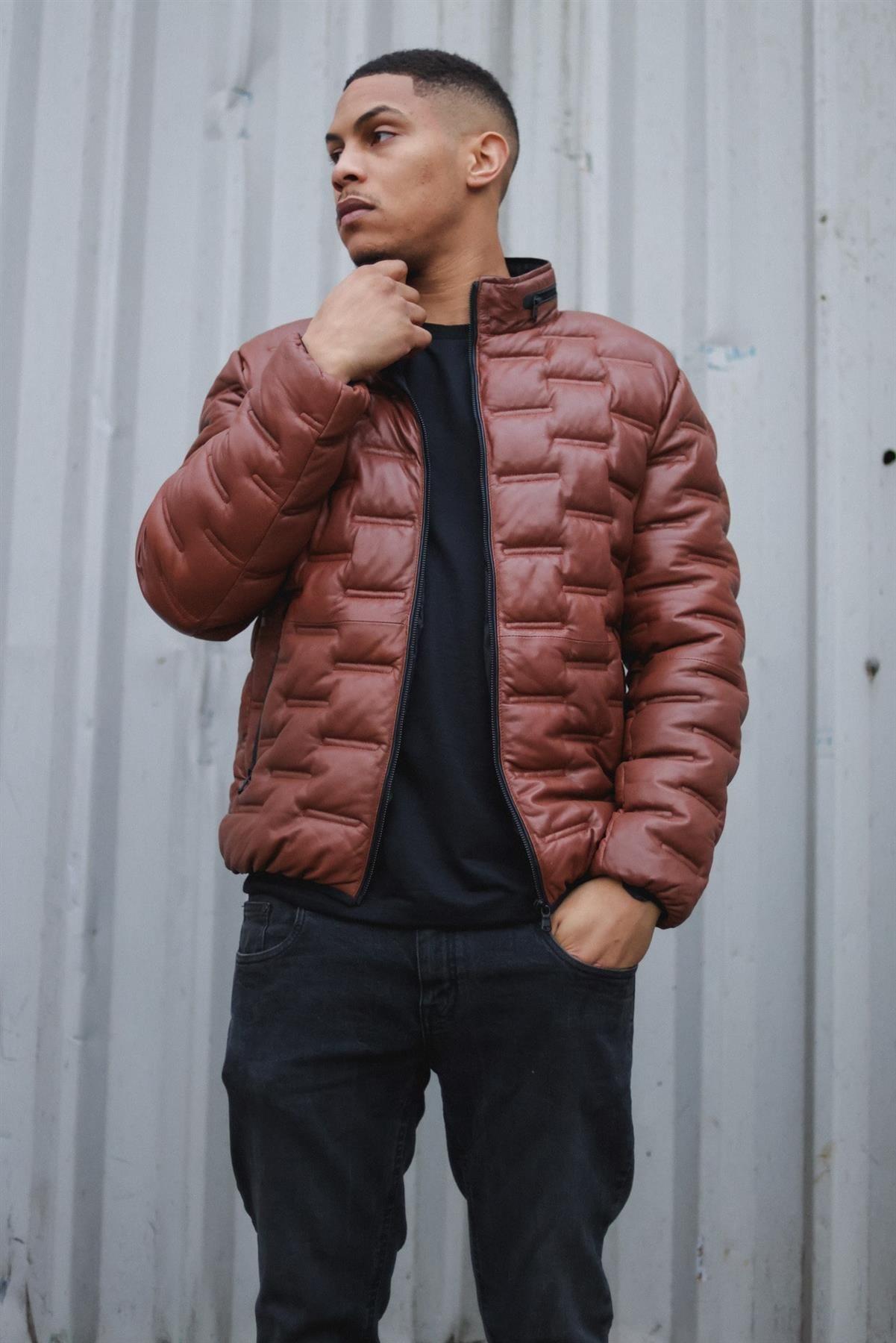 Quilted Puffer Leather Bomber Jacket - Torpoint by INFINITY LEATHER