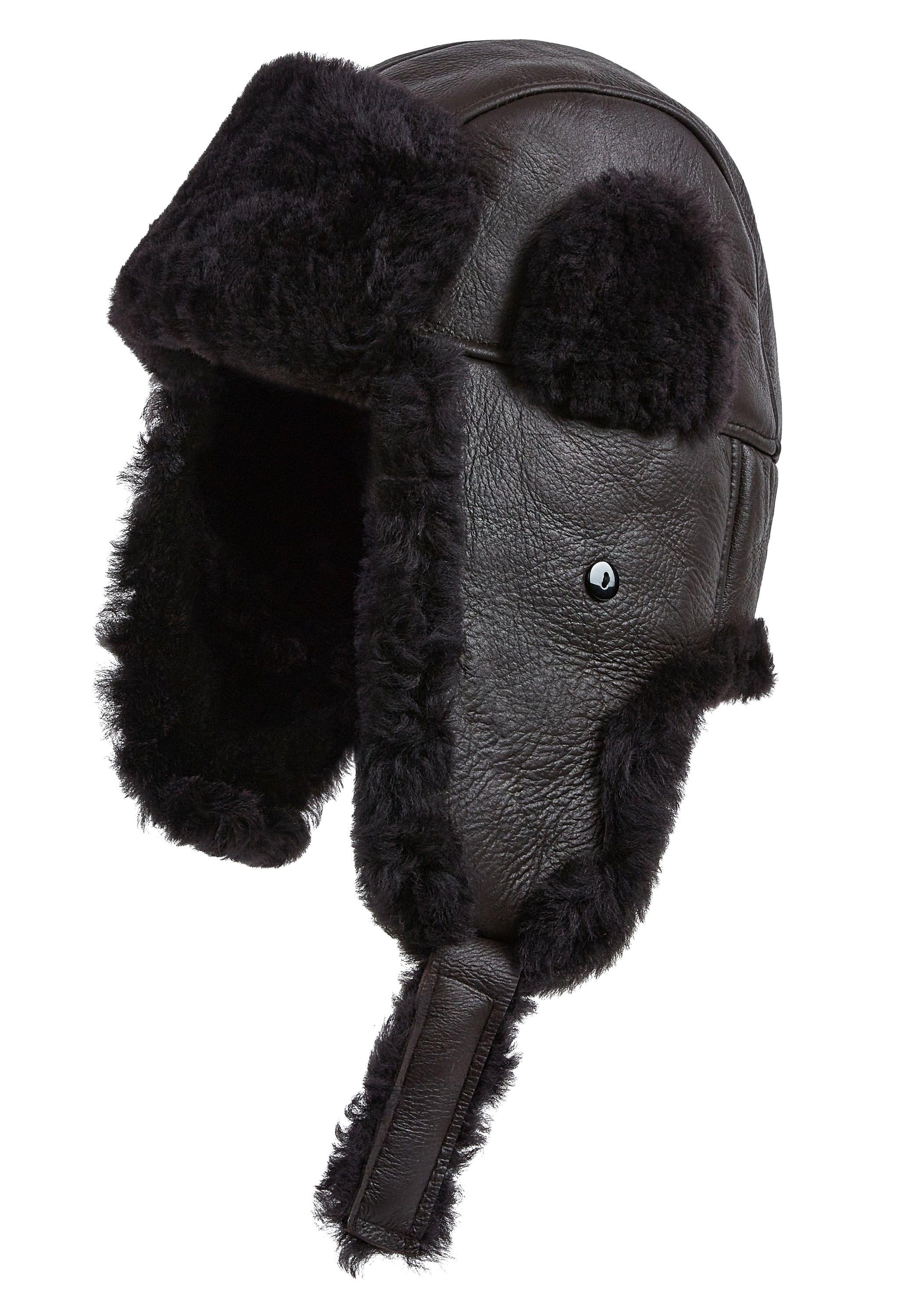 RAF Aviator Sheepskin B-55 Trapper Hat Winter Warm Leather Navigator Hat by INFINITY LEATHER