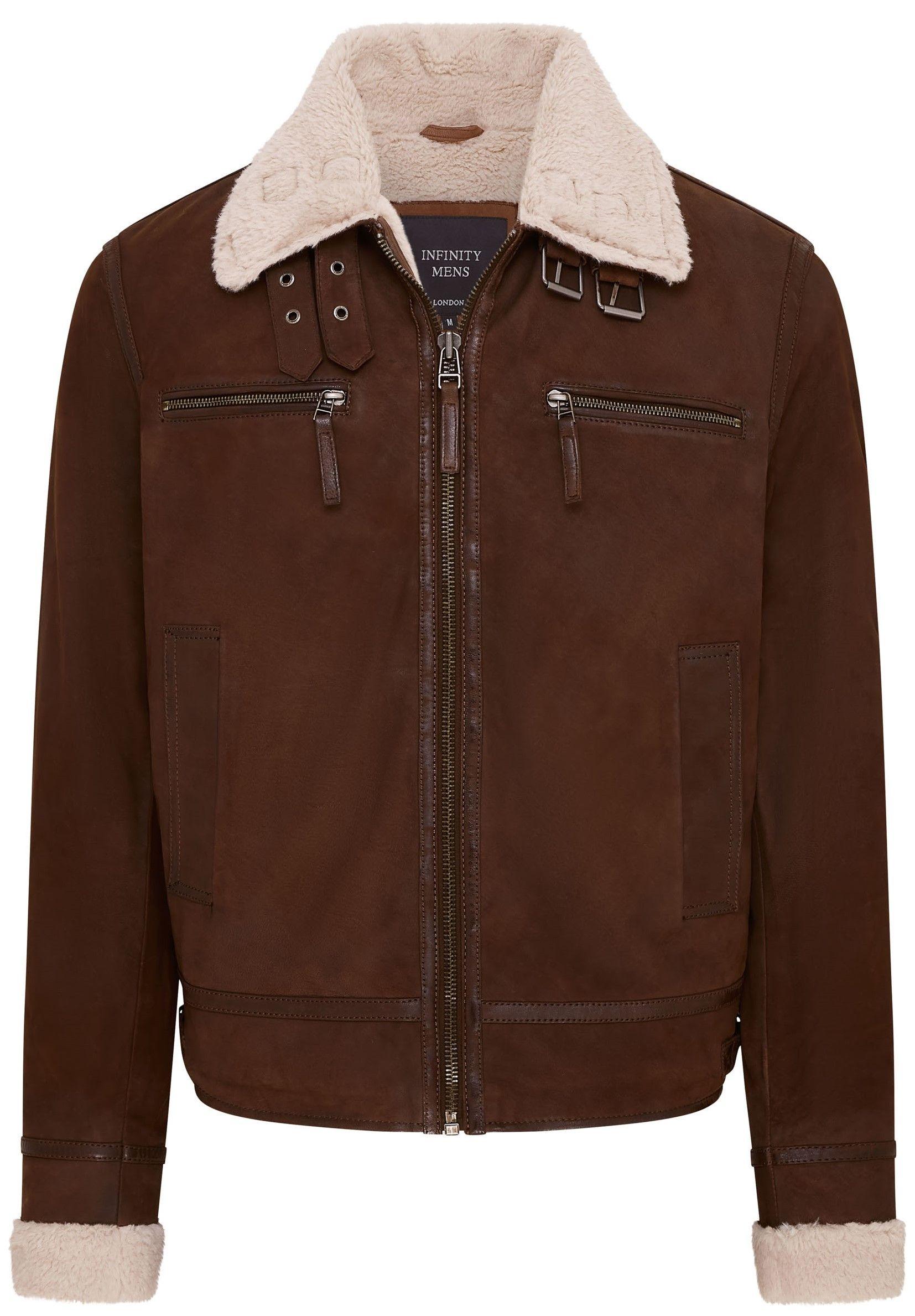 Real Sheep Suede Bomber Aviator Jacket - Sandnes by INFINITY LEATHER